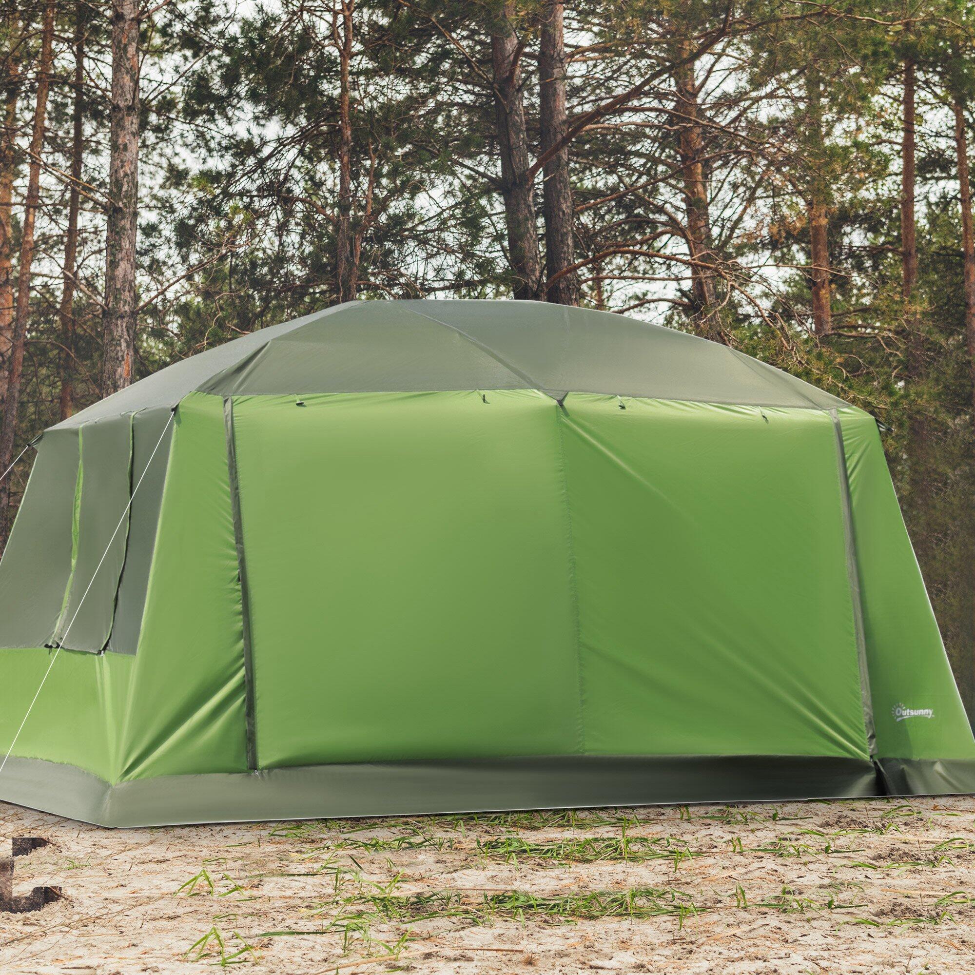 Tienda de Campaña Familiar Outsunny 405x305x225 cm Verde Oscuro y Verde Claro 2/7