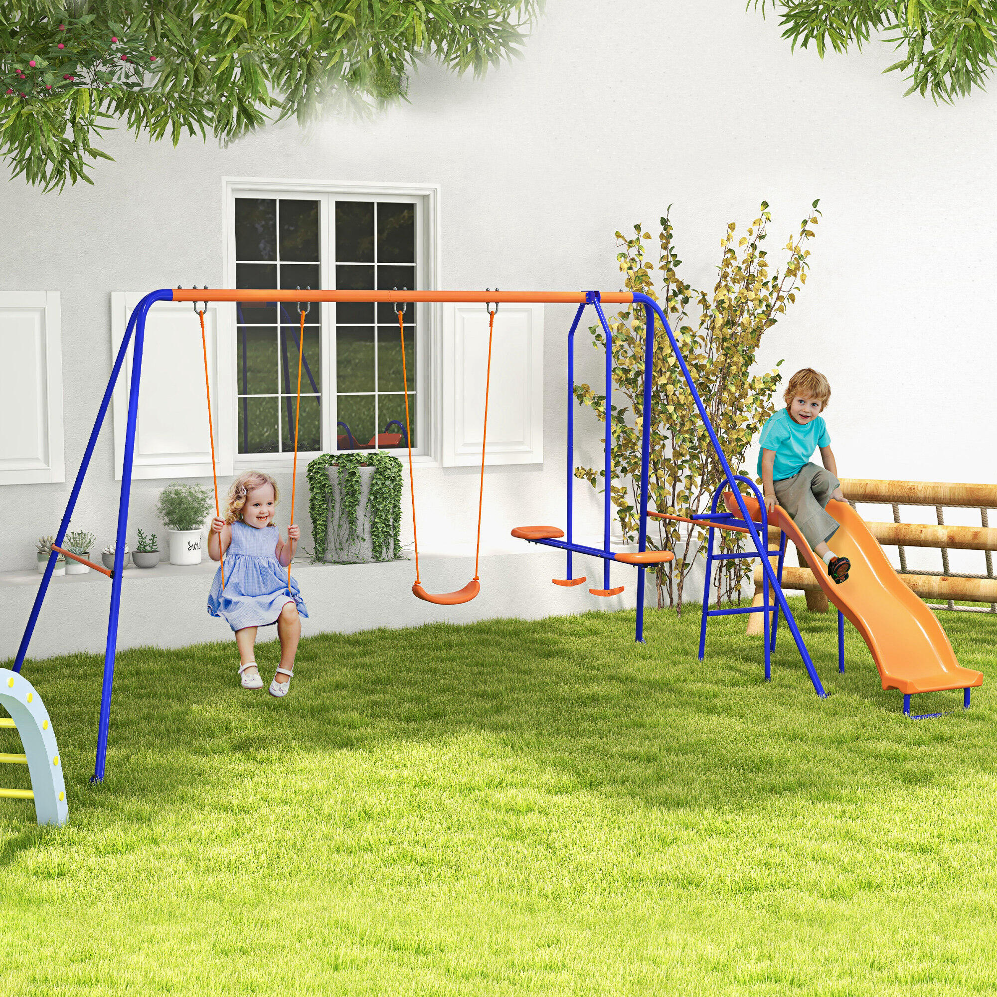 Conjunto de baloiços 367x192x180 cm multicor Outsunny 2/7