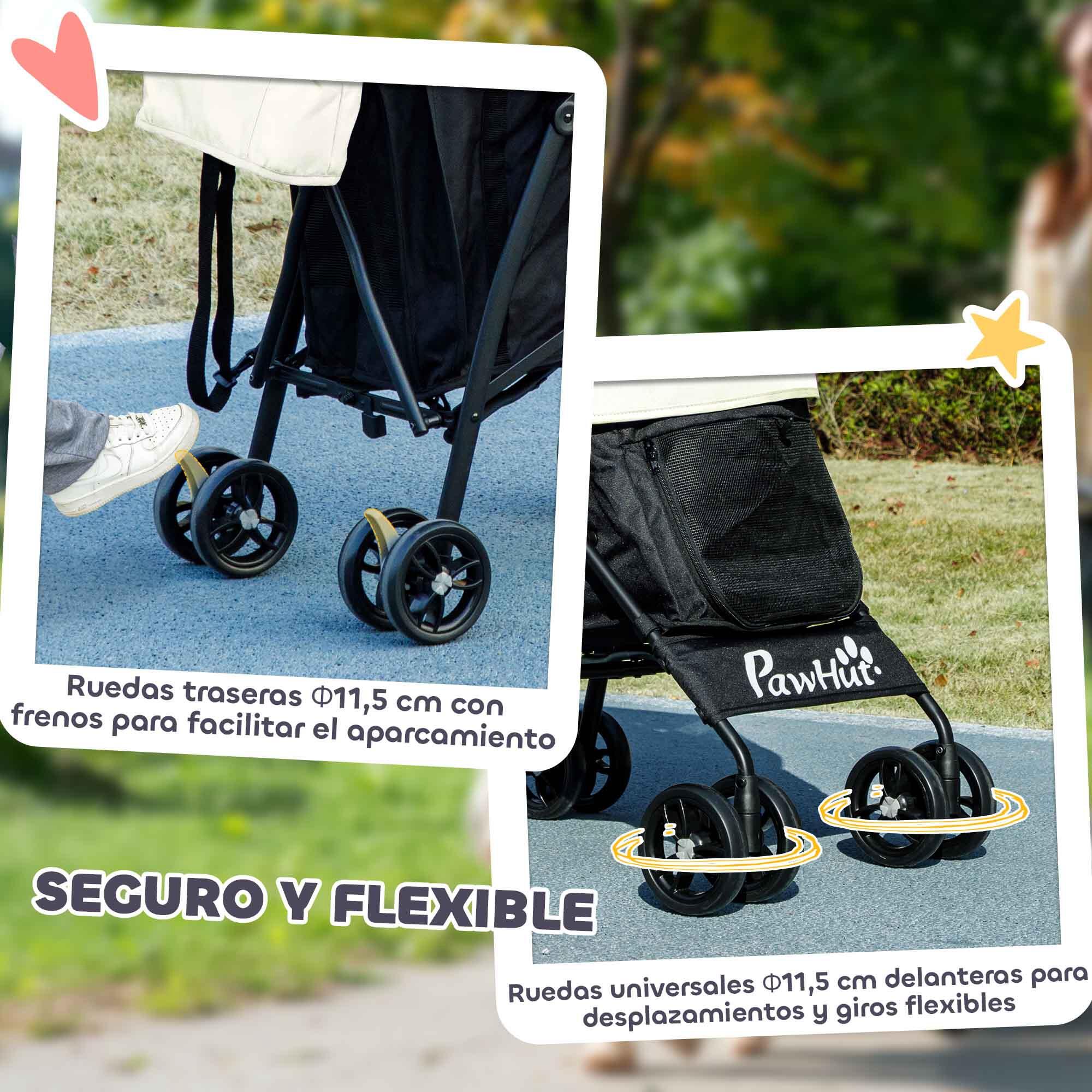 Cochecito para Perros PawHut 76x44x103 cm Crema 6/7