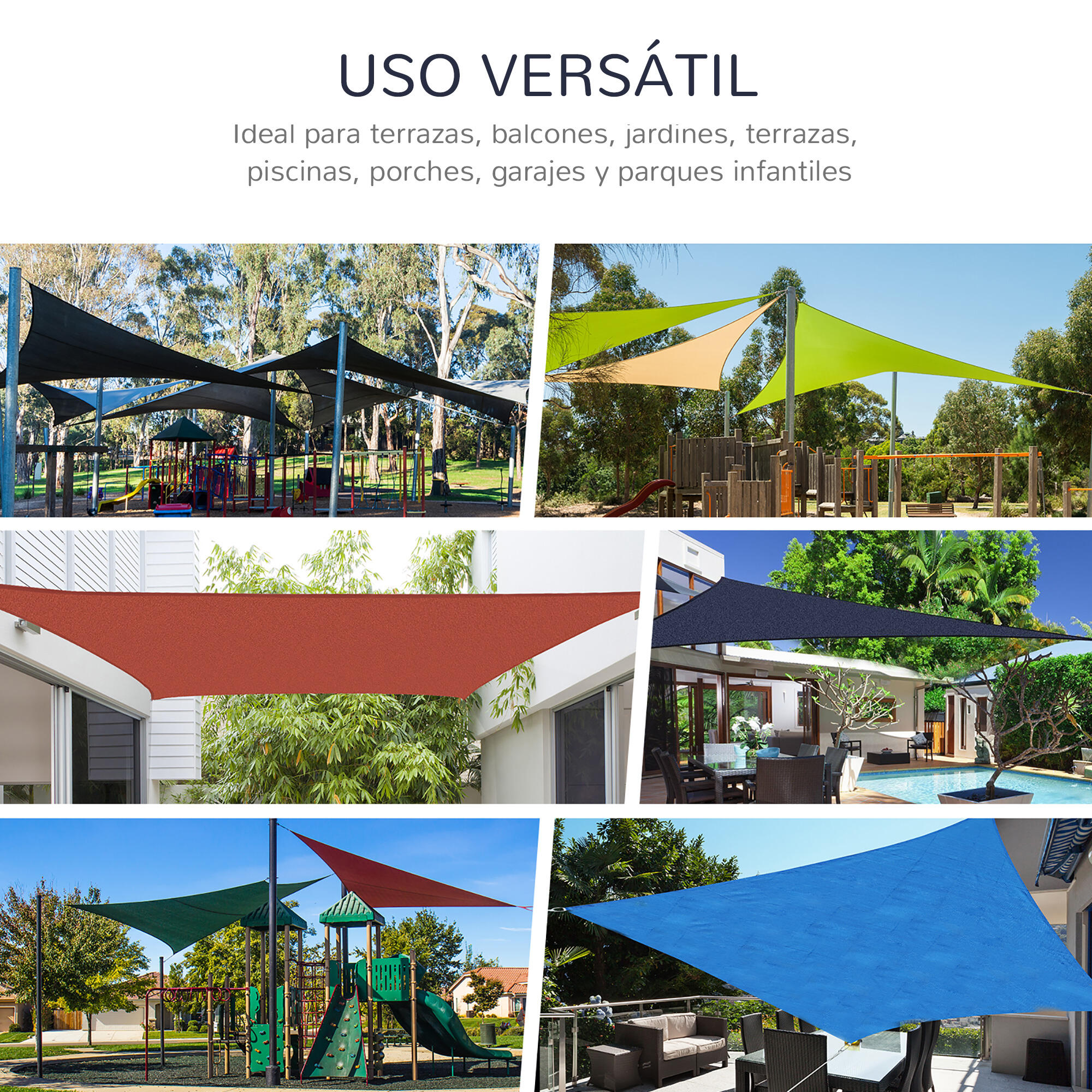 Vela de sombra retangular 400x600 cm azul Outsunny 6/7