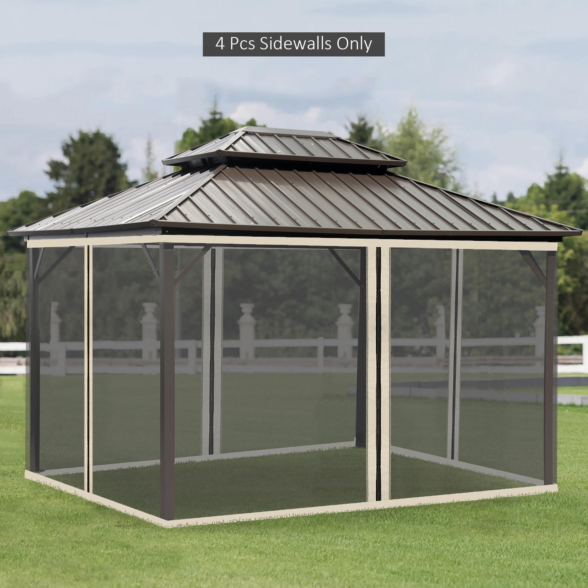 4 Painéis de Rede Mosquiteira para Tenda 335x207 cm Preto Outsunny 2/7