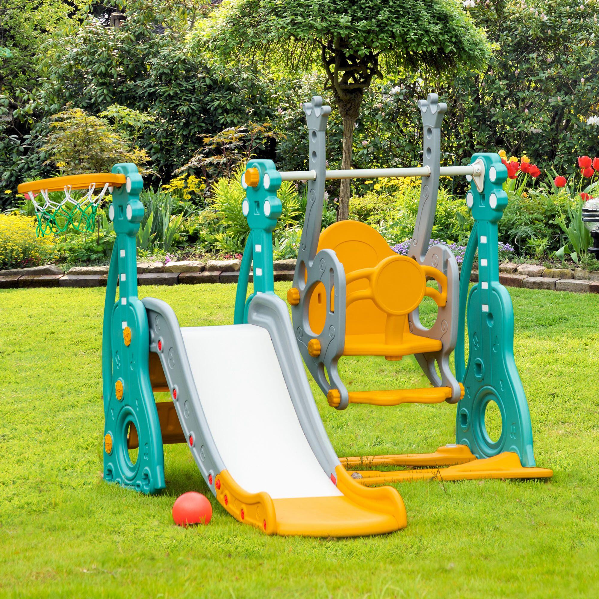Columpio Tobogán para Niños HOMCOM 152x149x107 cm Multicolor 2/8