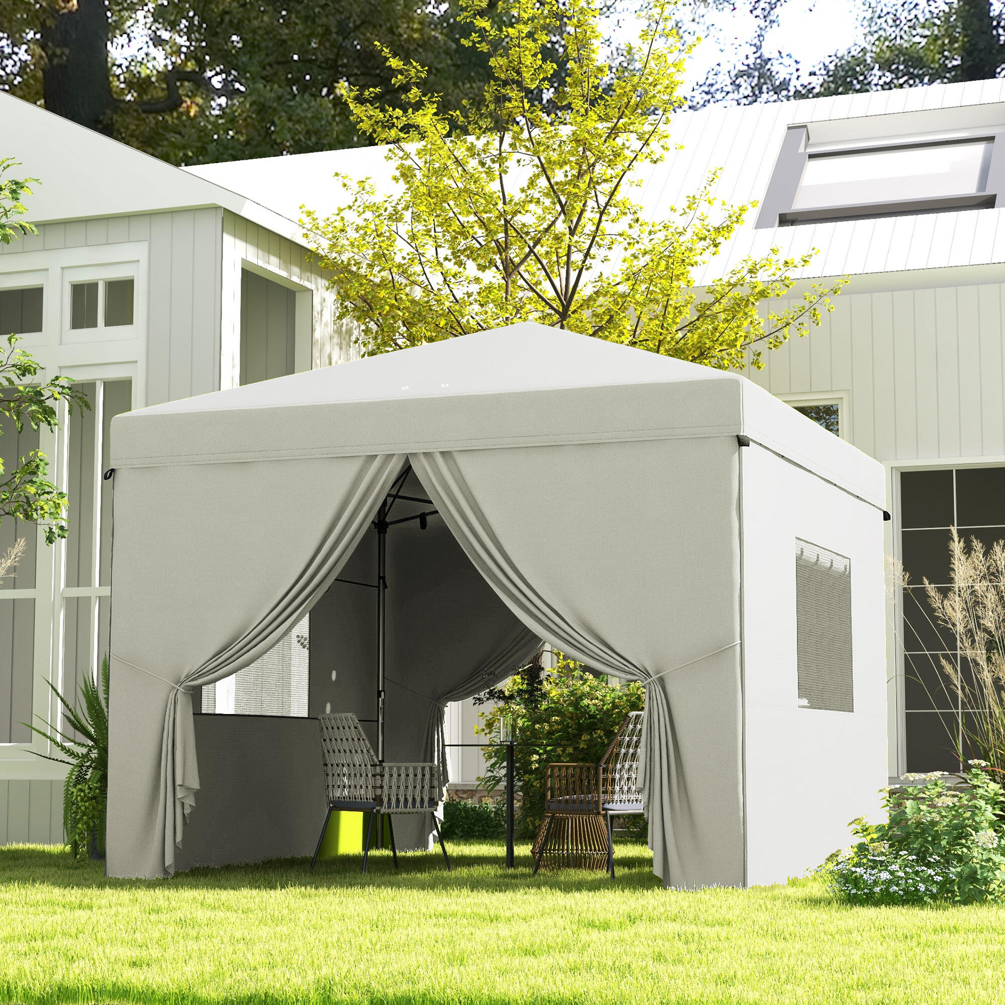 Carpa Plegable Outsunny 300x300x280 cm Blanco 2/7