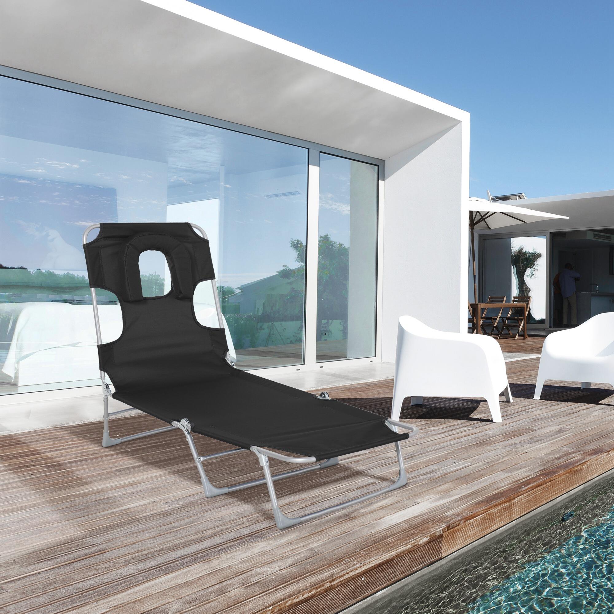 Tumbona Reclinable Outsunny 182x56x28 cm Negro 2/7