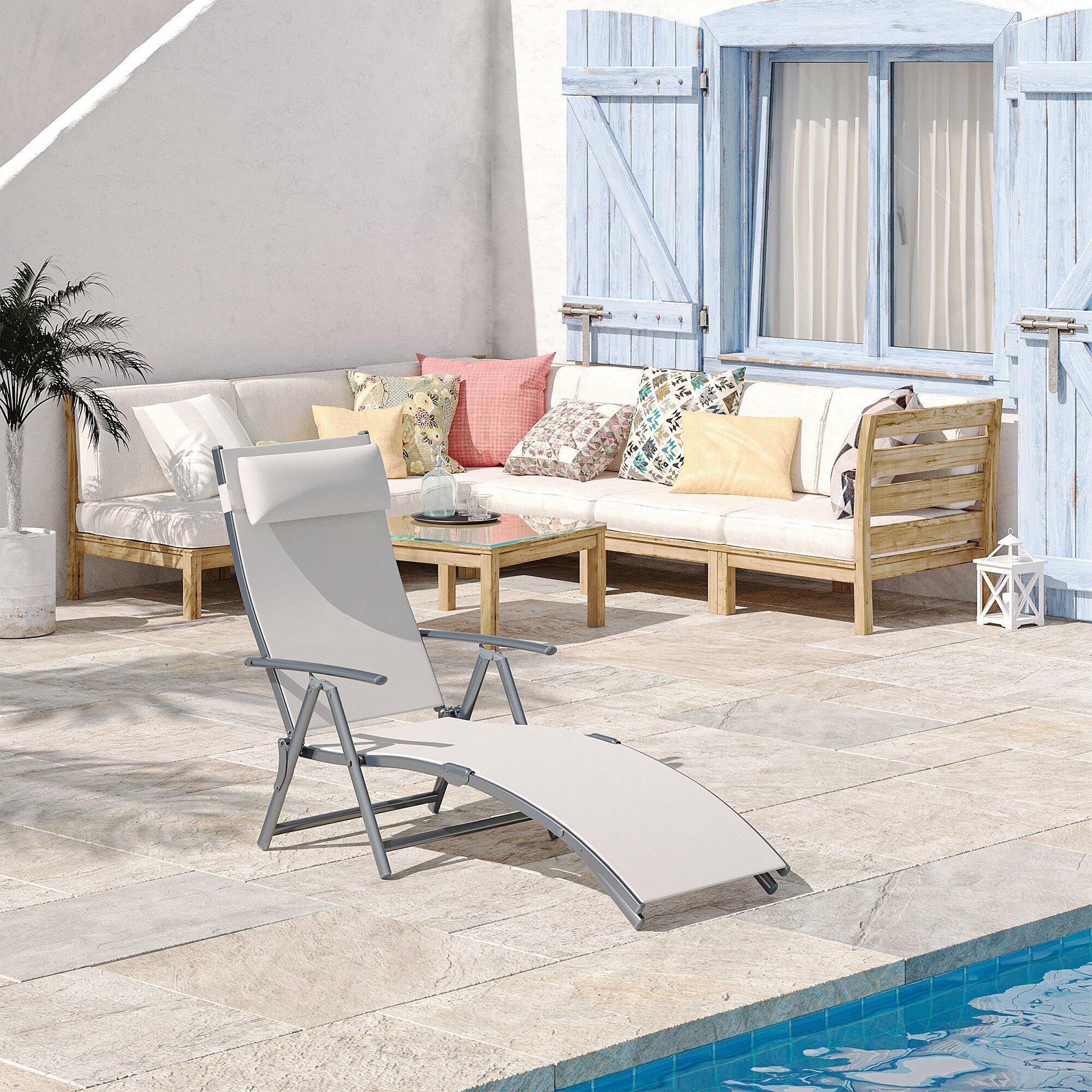 Tumbona Plegable Outsunny 137x63,5x100,5 cm Beige 2/7