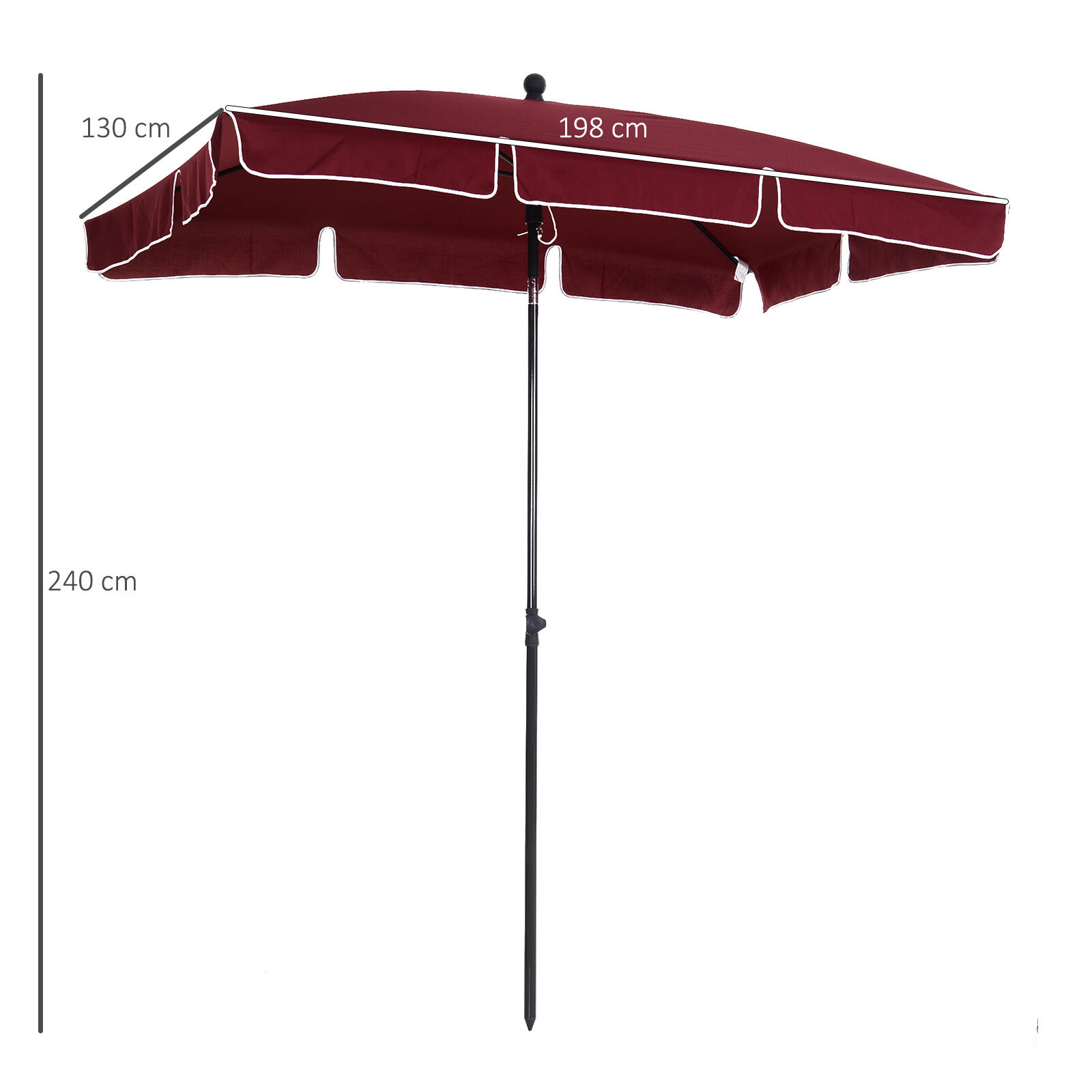 Sombrilla Outsunny 198x130x245 cm Rojo Vino 3/6