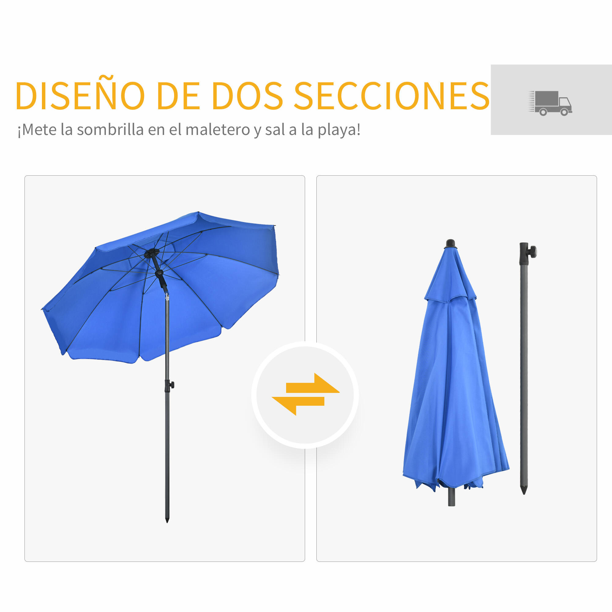 Chapéu de sol praia ø180x209 cm azul Outsunny 6/7