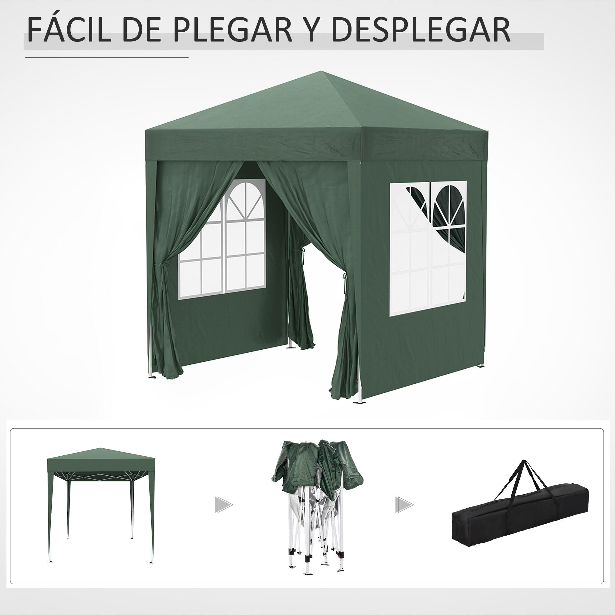 Carpa Plegable Outsunny 200x200x240 cm Verde 6/7