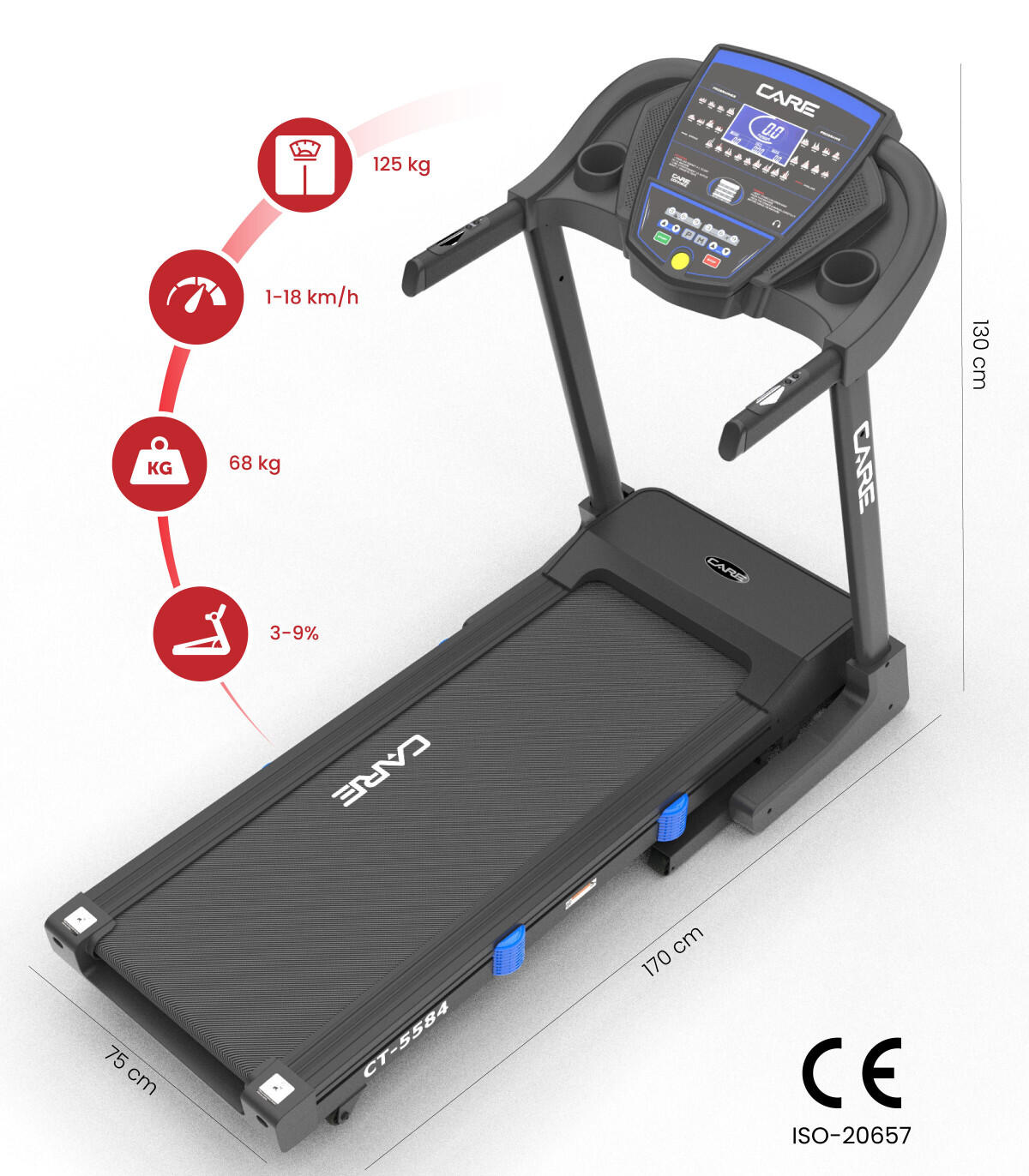 Tapis de course Connecté CARE - CT-5584-3 - 18km/h - Kinomap 2/8