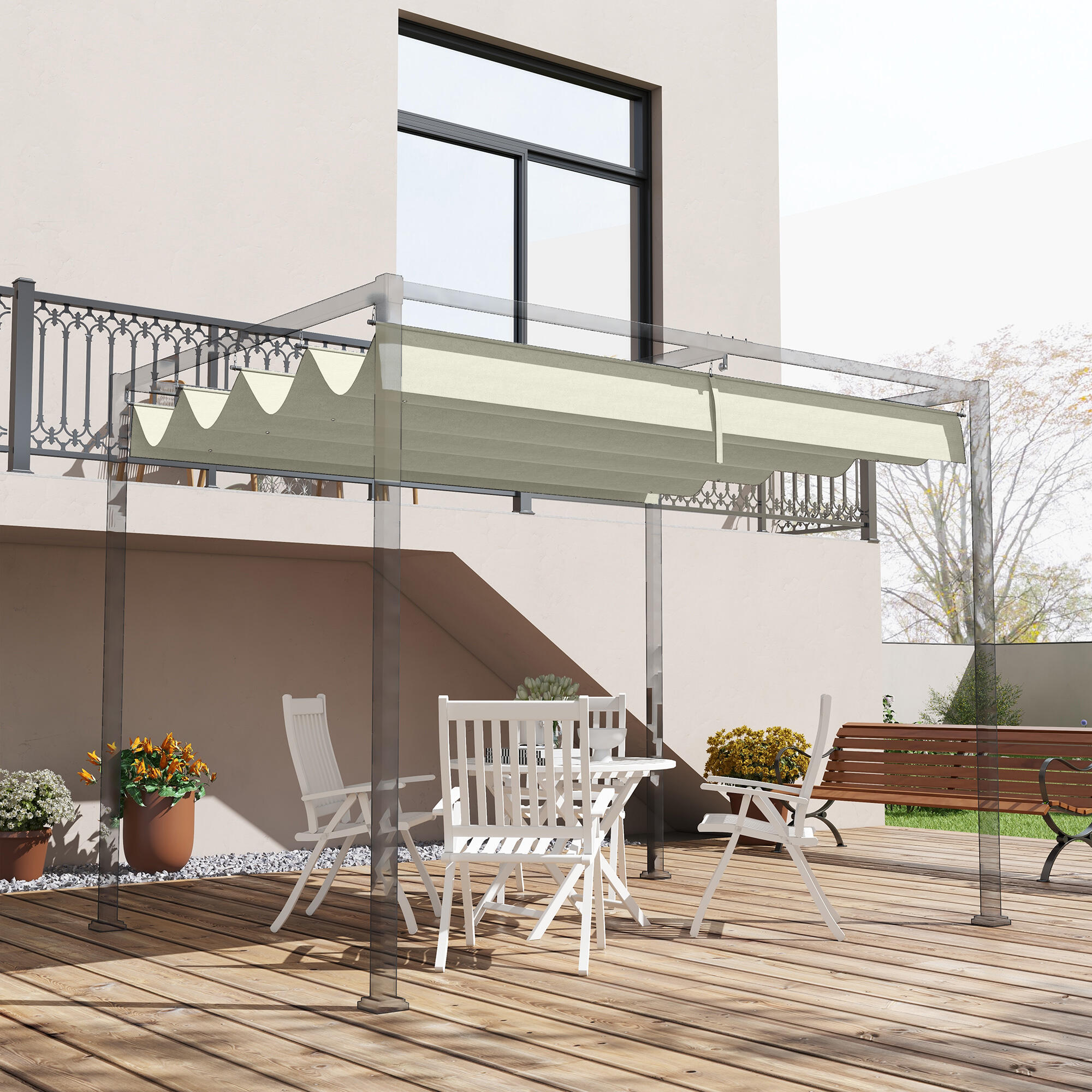Techo de Pérgola Outsunny 286x245 cm Crema 2/7