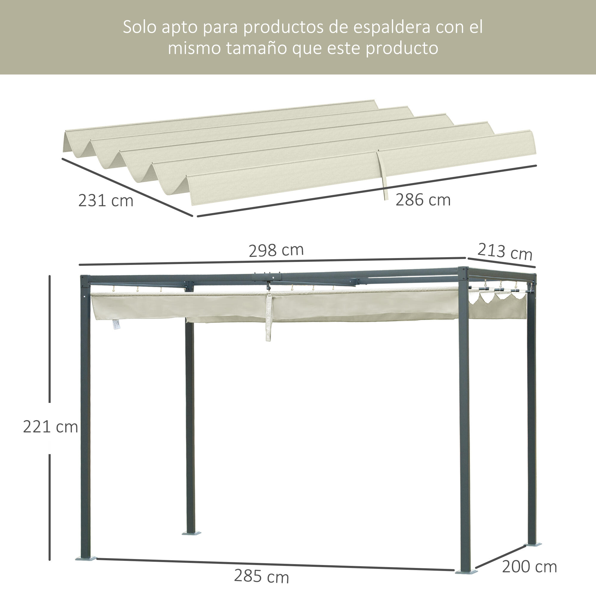 Techo de Pérgola Outsunny 286x245 cm Crema 3/7
