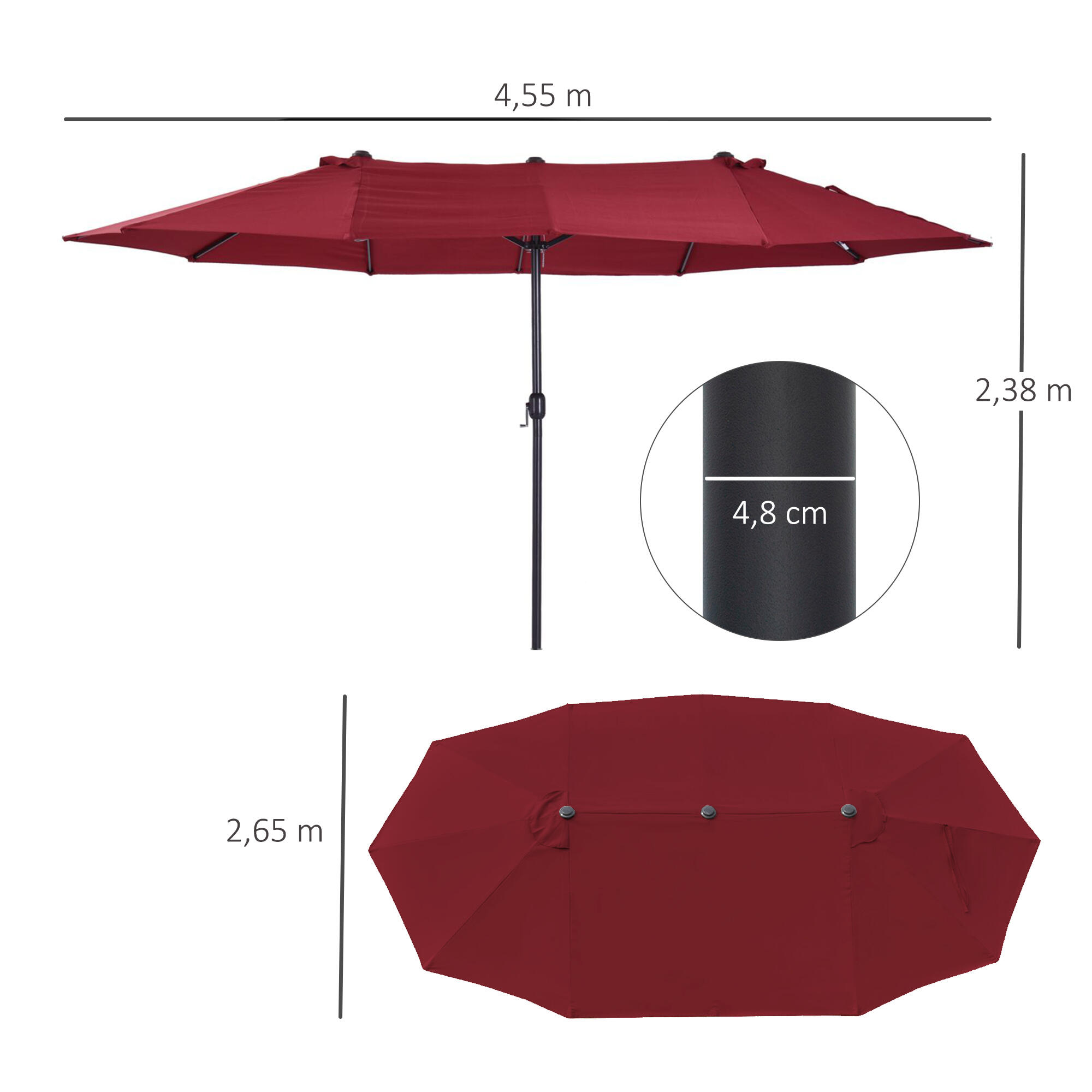 Sombrilla Doble Outsunny 460x270x240 cm Rojo 3/6