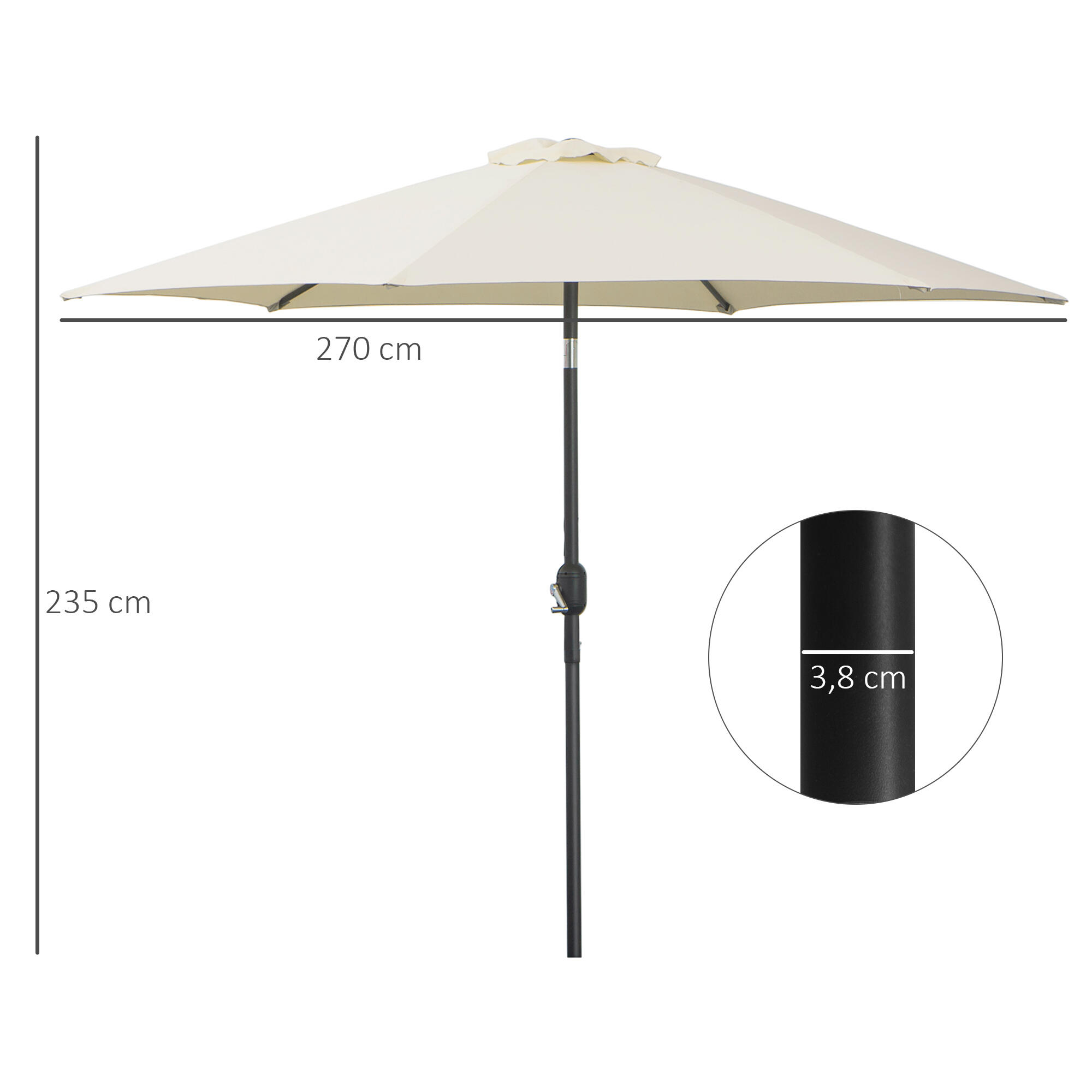 Chapéu de Sol de  270x270x235 cm Creme branco Outsunny 3/7