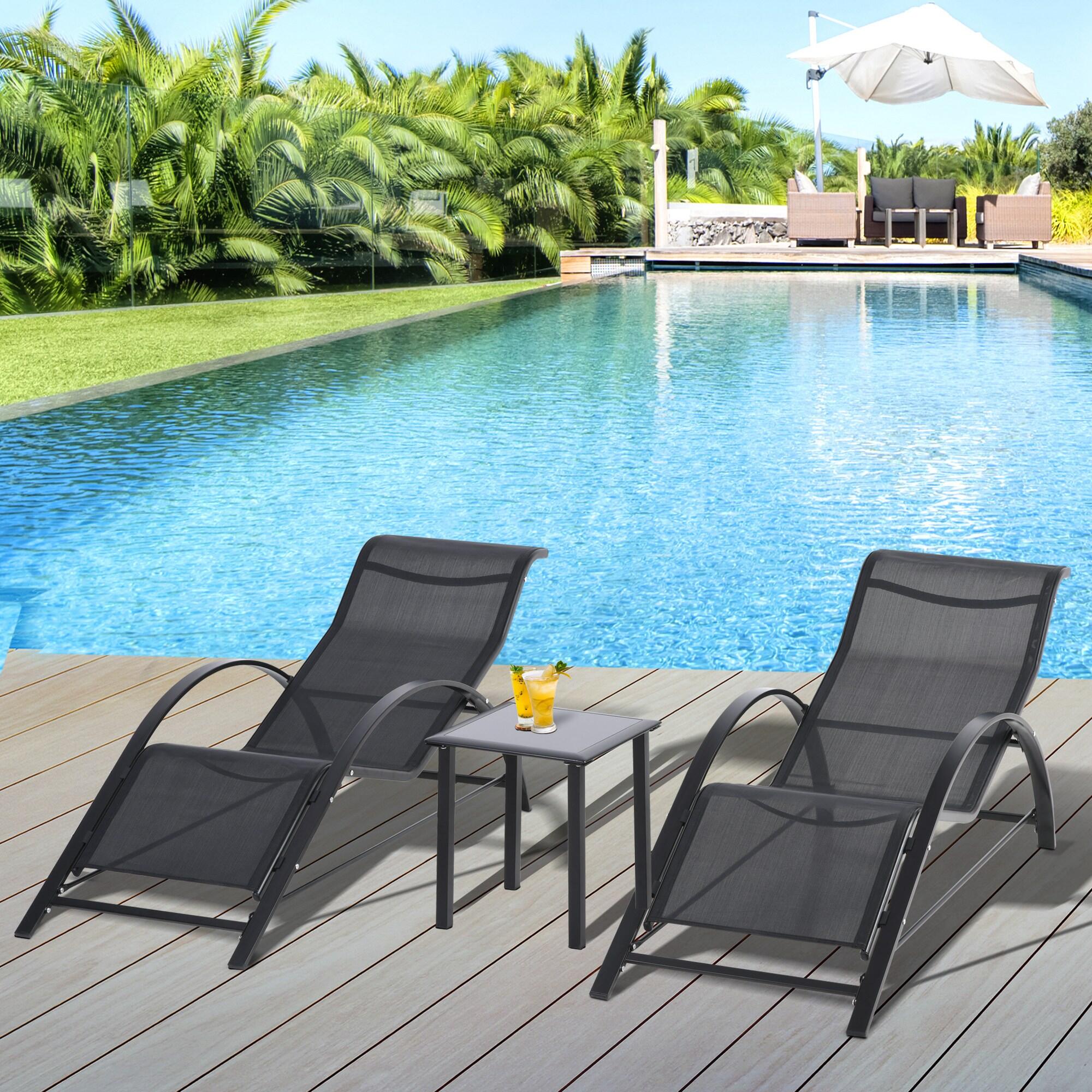 Juego de 2 Tumbonas y Mesa de camping Outsunny 59x169x66 cm Negro 2/7