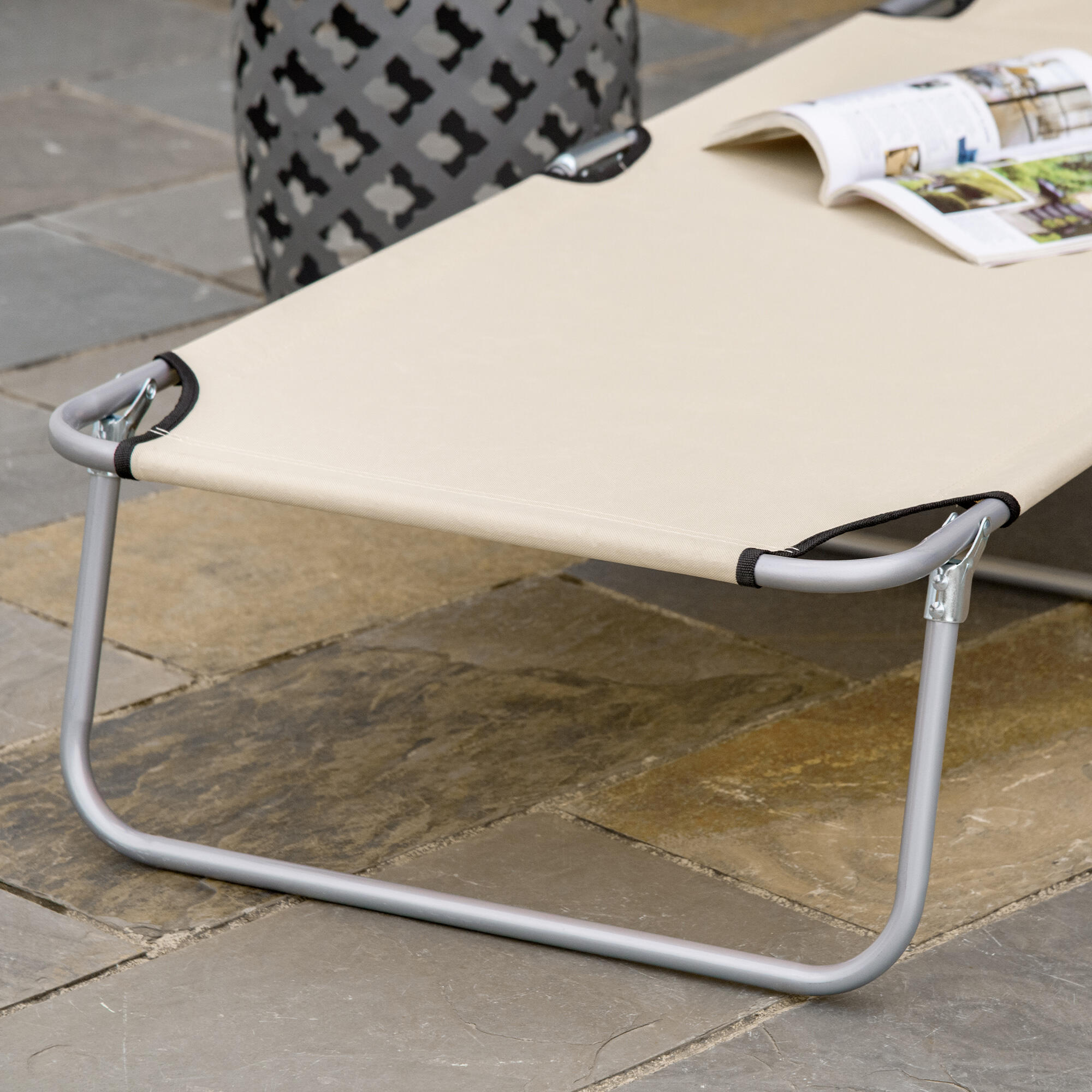 Tumbonas Plegables Outsunny 187x58x36 cm Beige 5/7
