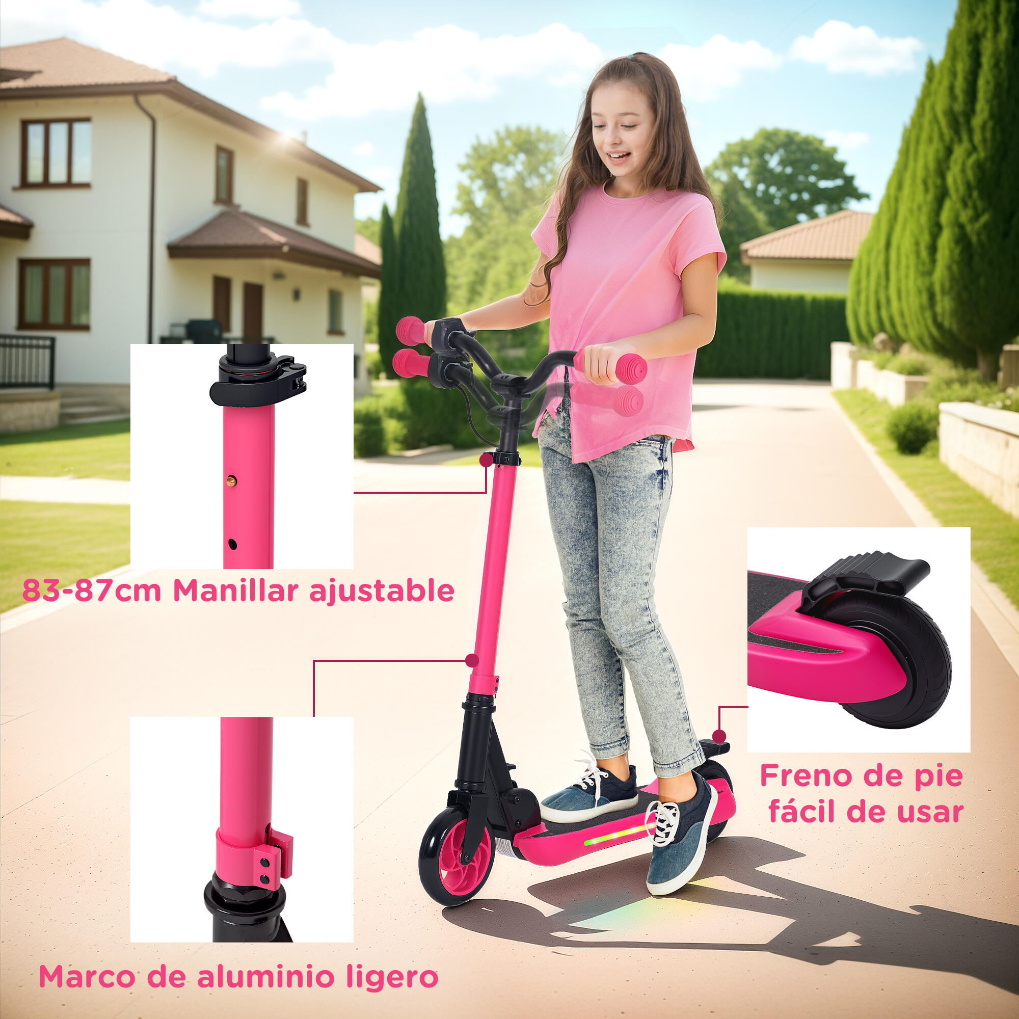 Trotinete elétrica para crianças 74x52x83-87 cm rosa SPORTNOW 6/7