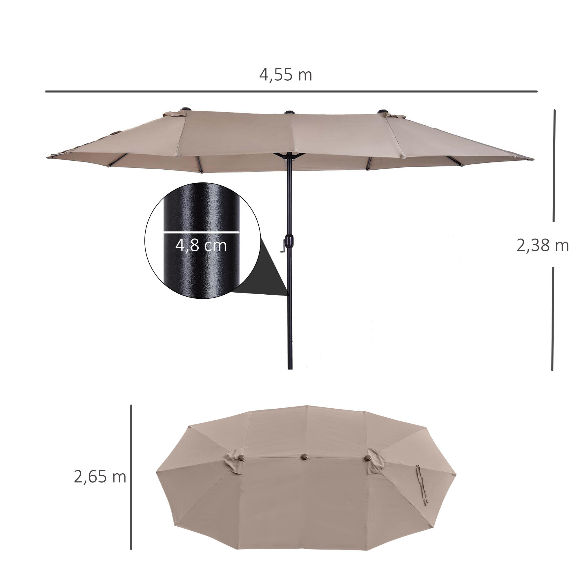 Sombrilla Doble Outsunny 460x270x240 cm Café 3/7