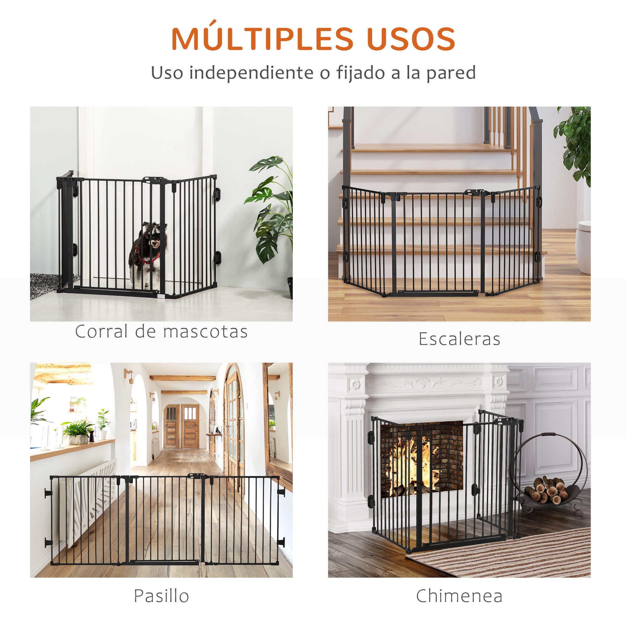 Barrera para Perros PawHut 202.5x2x76 cm Negro 6/7