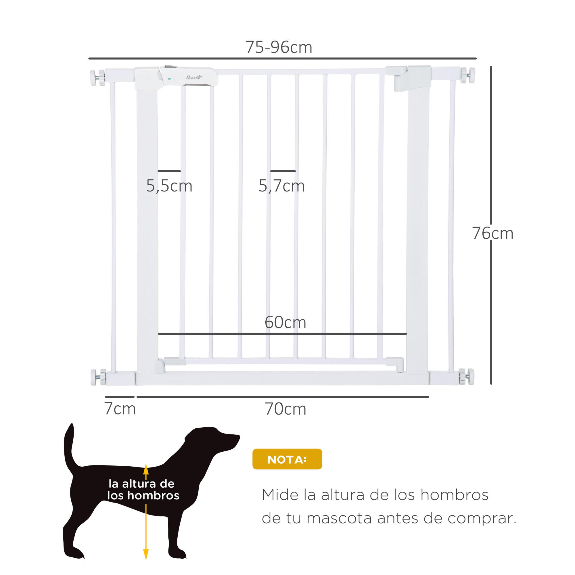Barrera de Seguridad de Perros PawHut 96x5x76 cm Blanco 3/7