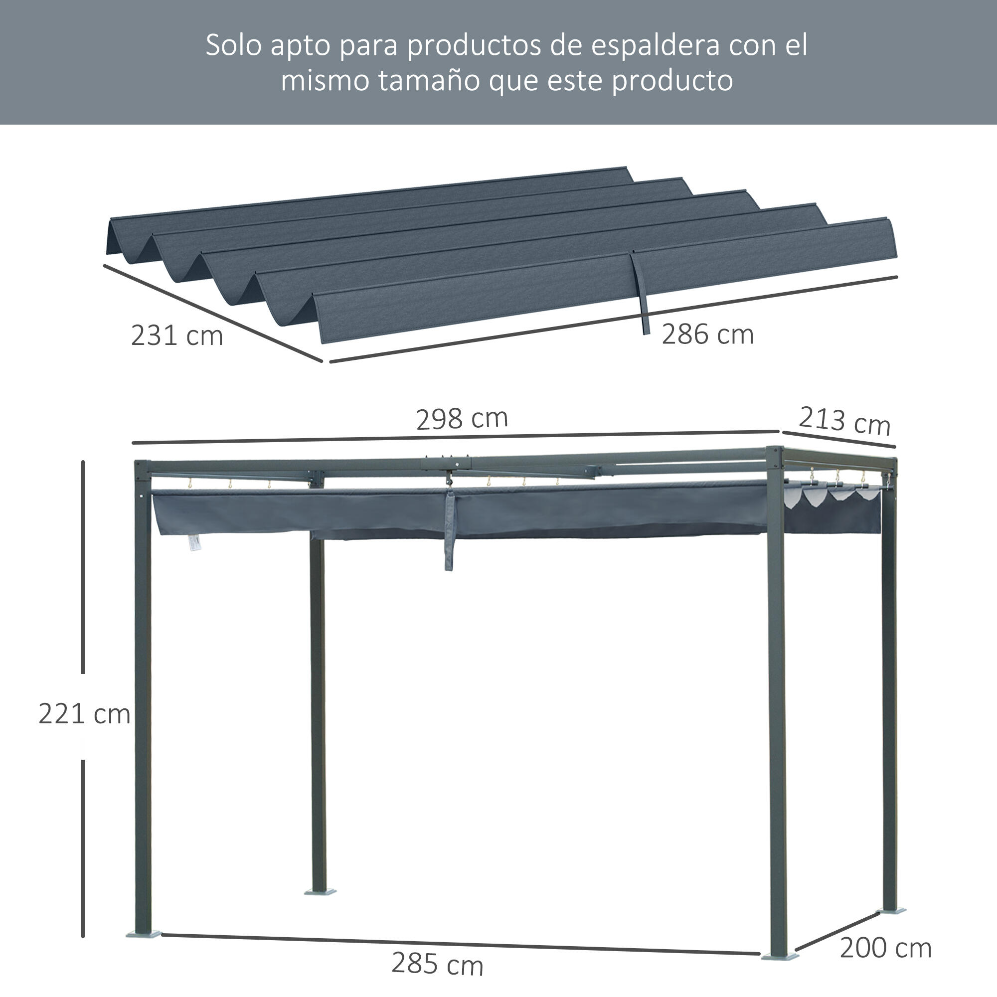 Techo de Pérgola Outsunny 286x245 cm Gris Oscuro 3/7