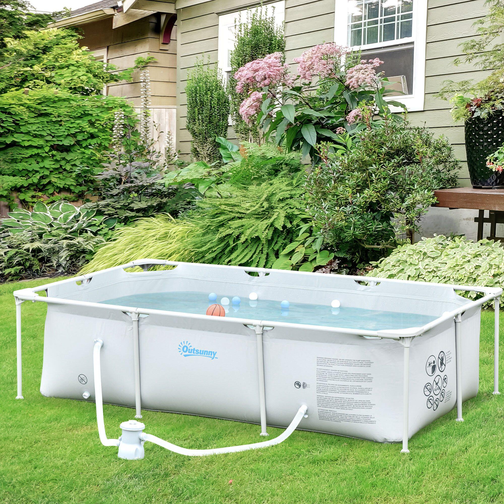 Piscina Desmontable Outsunny 252x152x65 cm Gris Claro 2/7