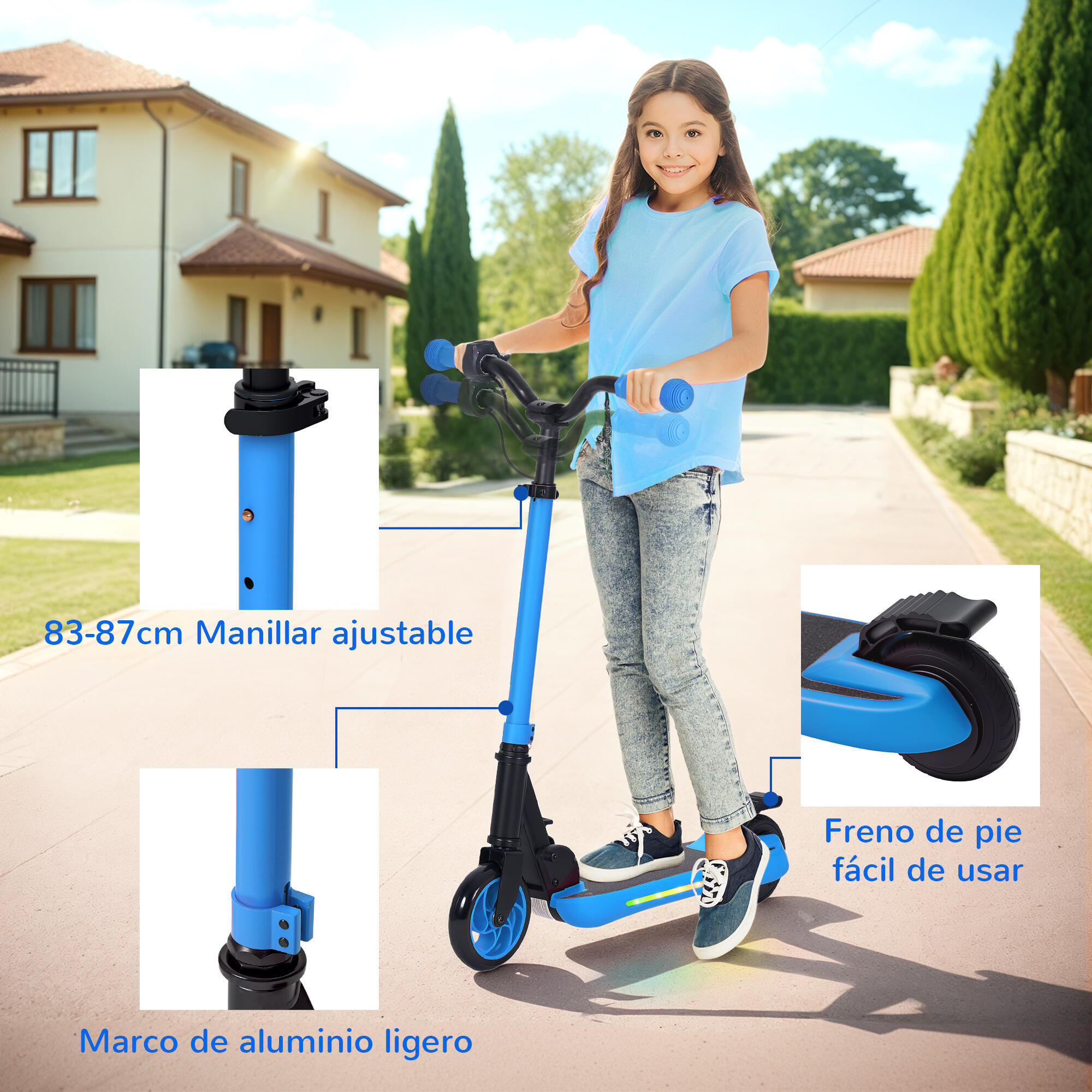 Patinete Eléctrico Plegable SPORTNOW 74x52x87 cm Azul 6/8