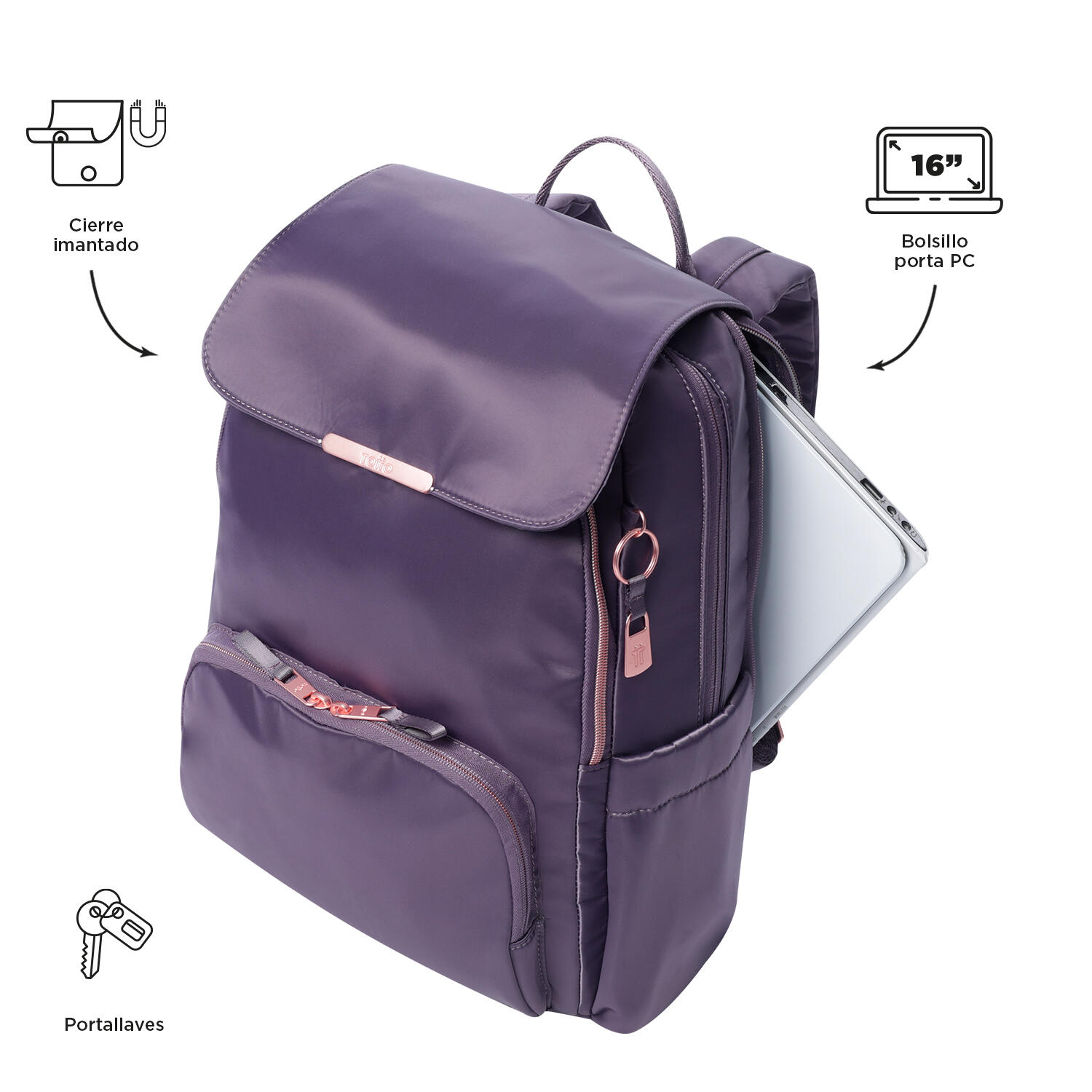 Totto Mochila urbana Bel Montana Grape Poliamida 30 x 41 x 15 cm 4/5