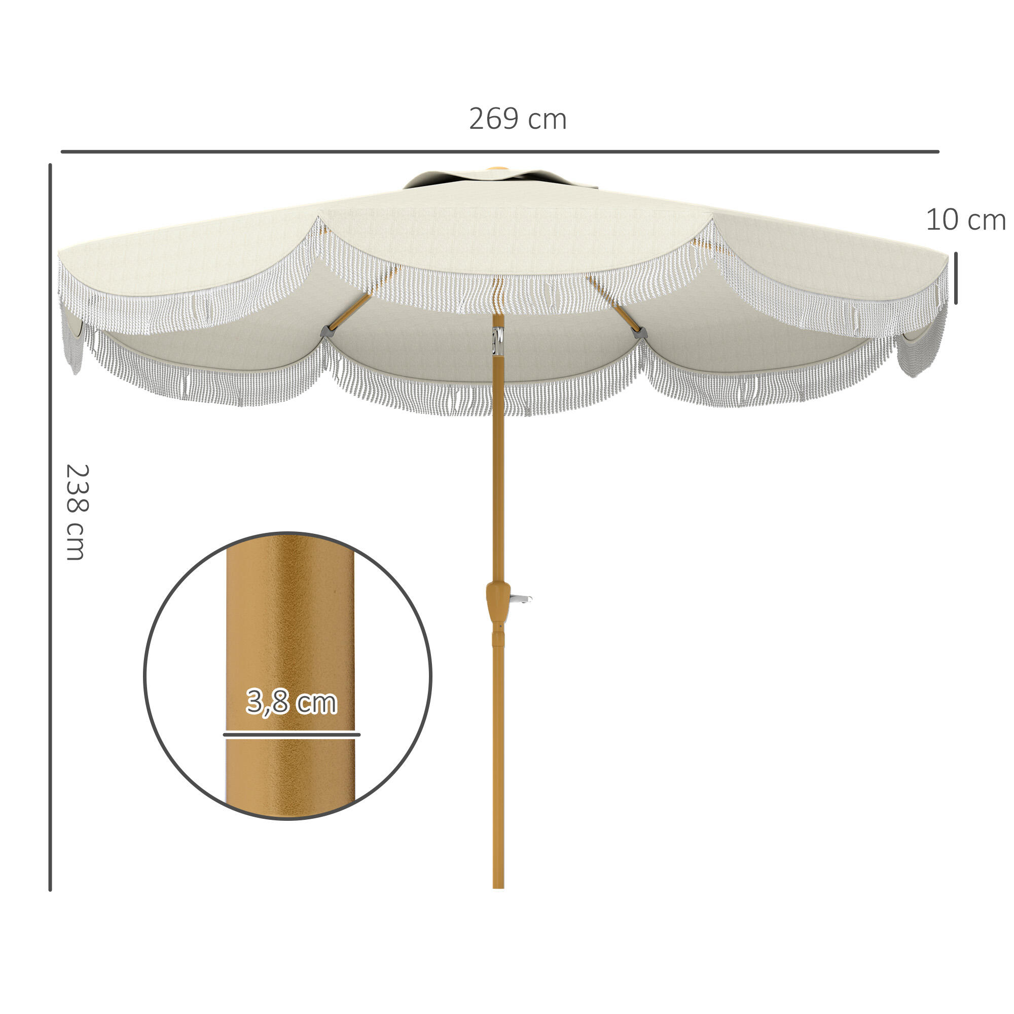Sombrilla Outsunny 269x269x238 cm Beige 3/7