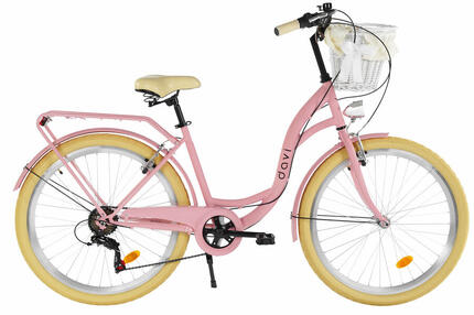 Vélo femme Davi Emma 26″, 155–180 cm, 7 vitesses, rose/crème