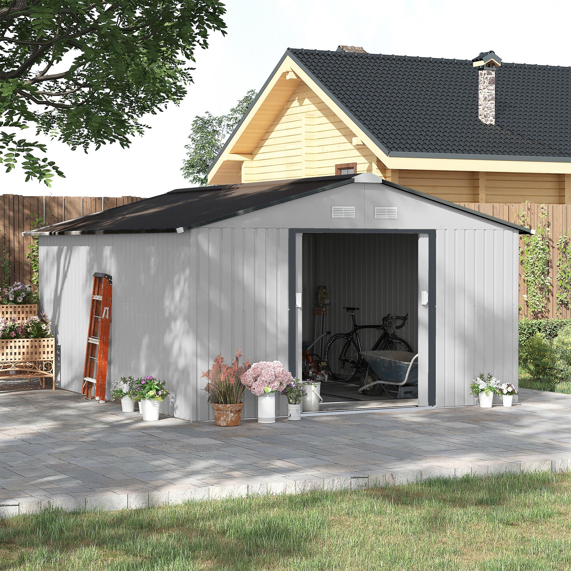 Abrigo de exterior 340x386x200 cm branco e cinza escuro Outsunny 2/7