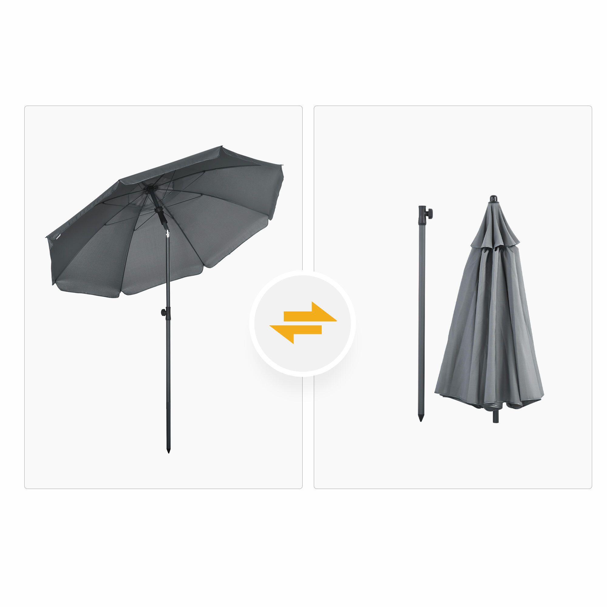 Sombrilla de Playa Outsunny 180x180x209 cm Gris Oscuro 4/7