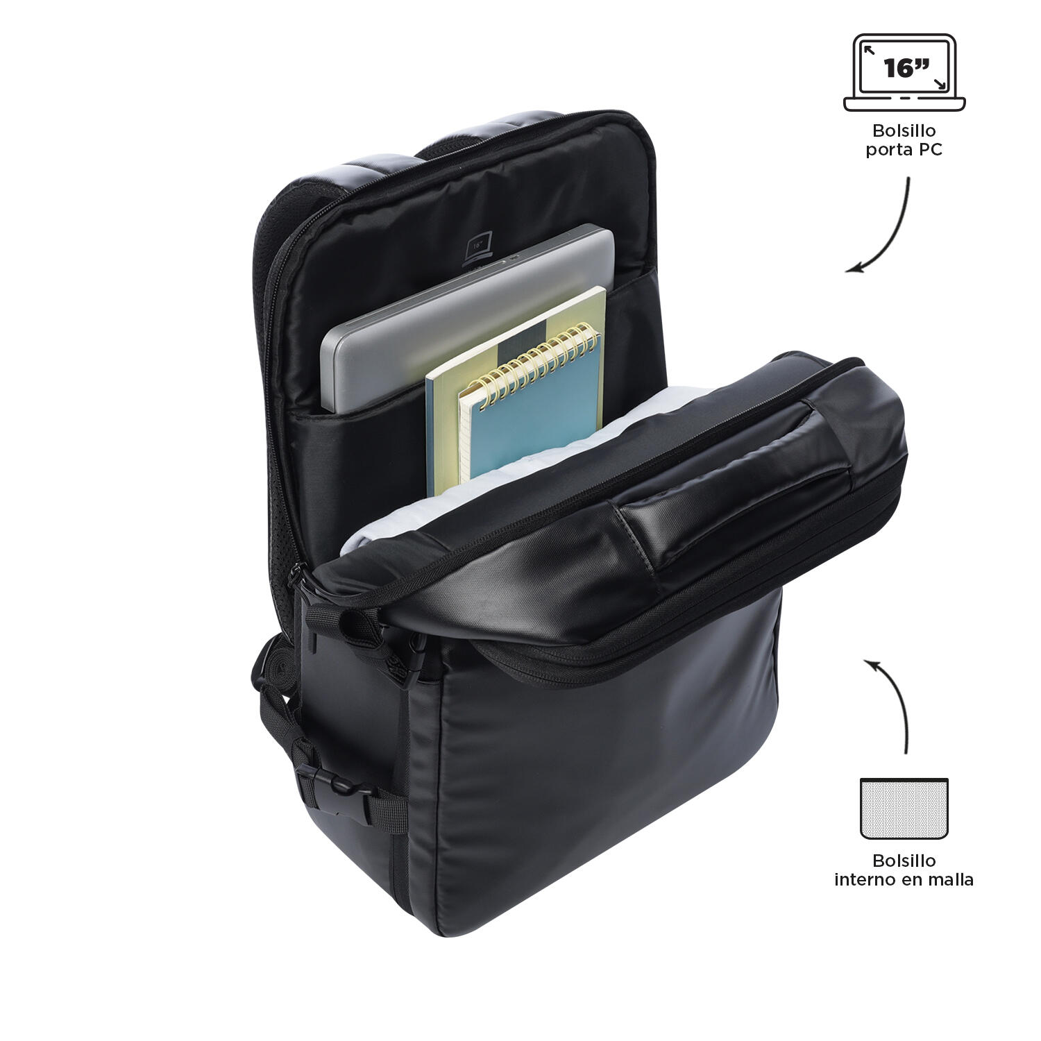 Totto Mochila urbana Grow Negro Poliéster 28 x 41.5 x 11.5 cm 5/5