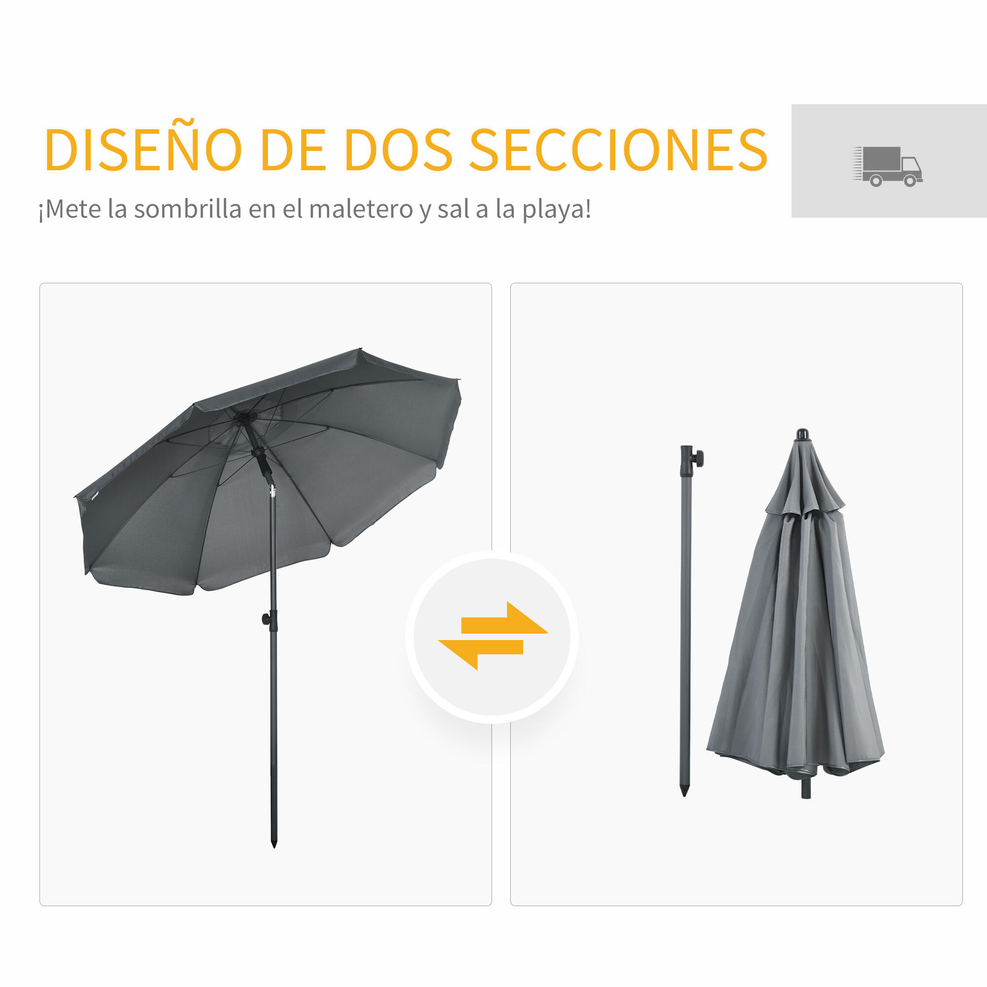 Sombrilla de Playa Outsunny 180x180x209 cm Gris Oscuro 6/7