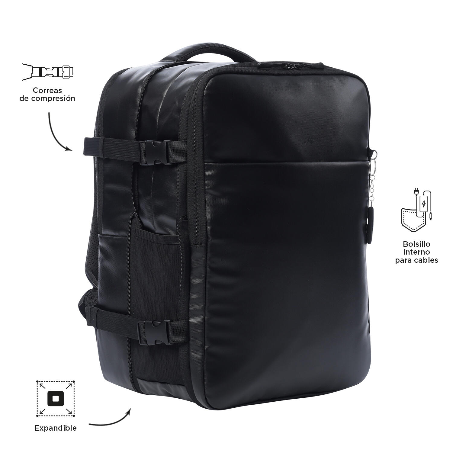 Totto Mochila urbana Grow Negro Poliéster 28 x 41.5 x 11.5 cm 4/5