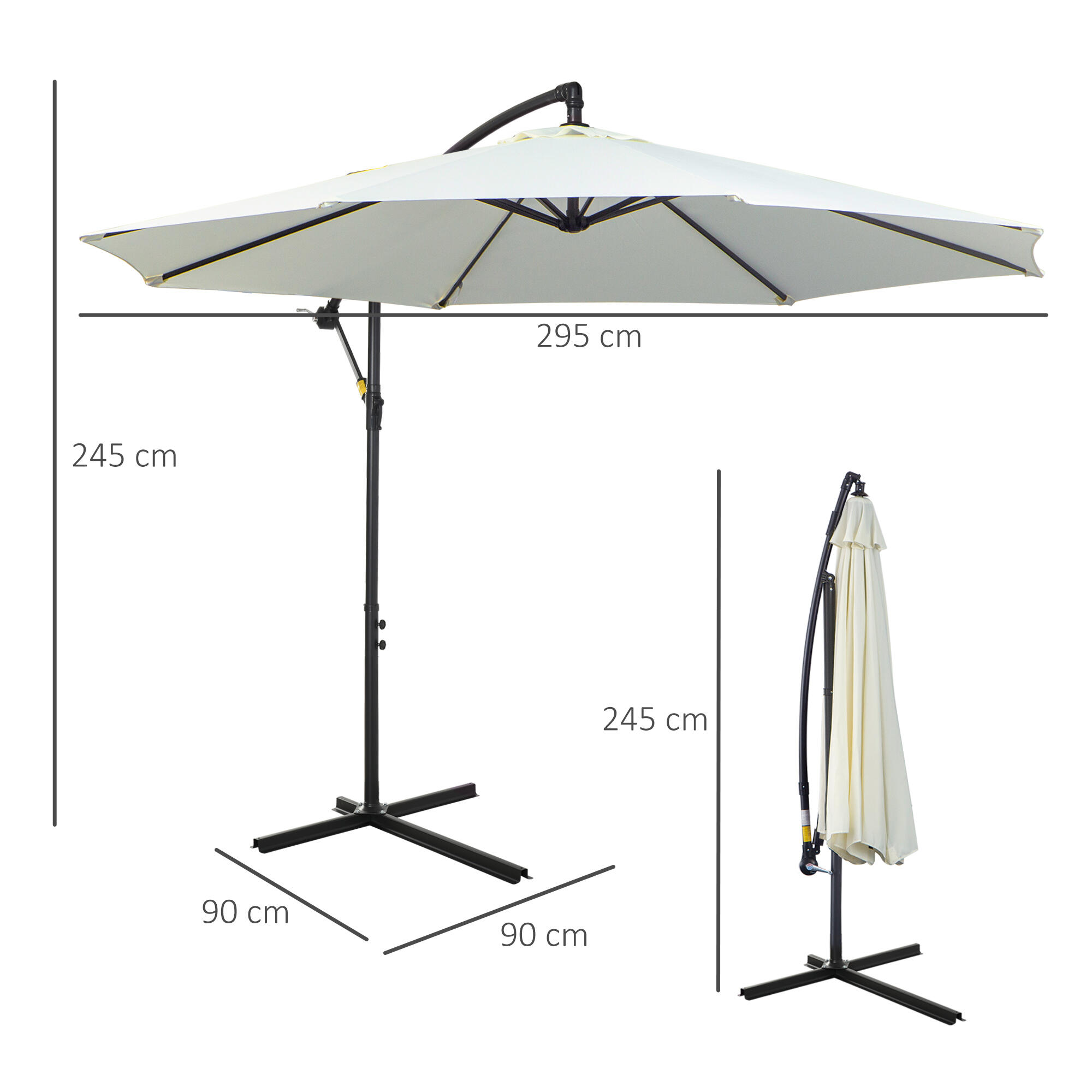 Sombrilla Outsunny 295x295x245 cm Crema 3/7