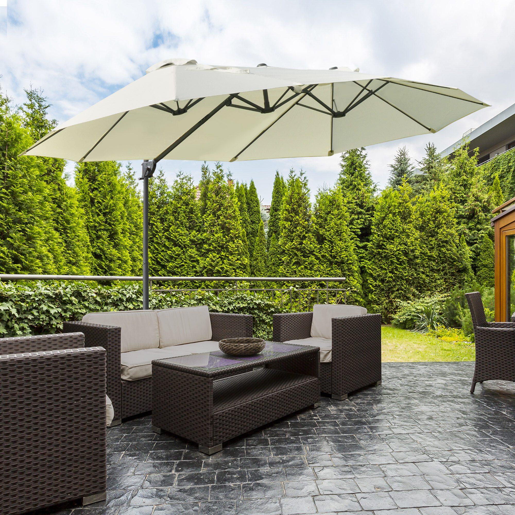 Sombrilla Doble Outsunny 270x440x250cm Crema 2/7