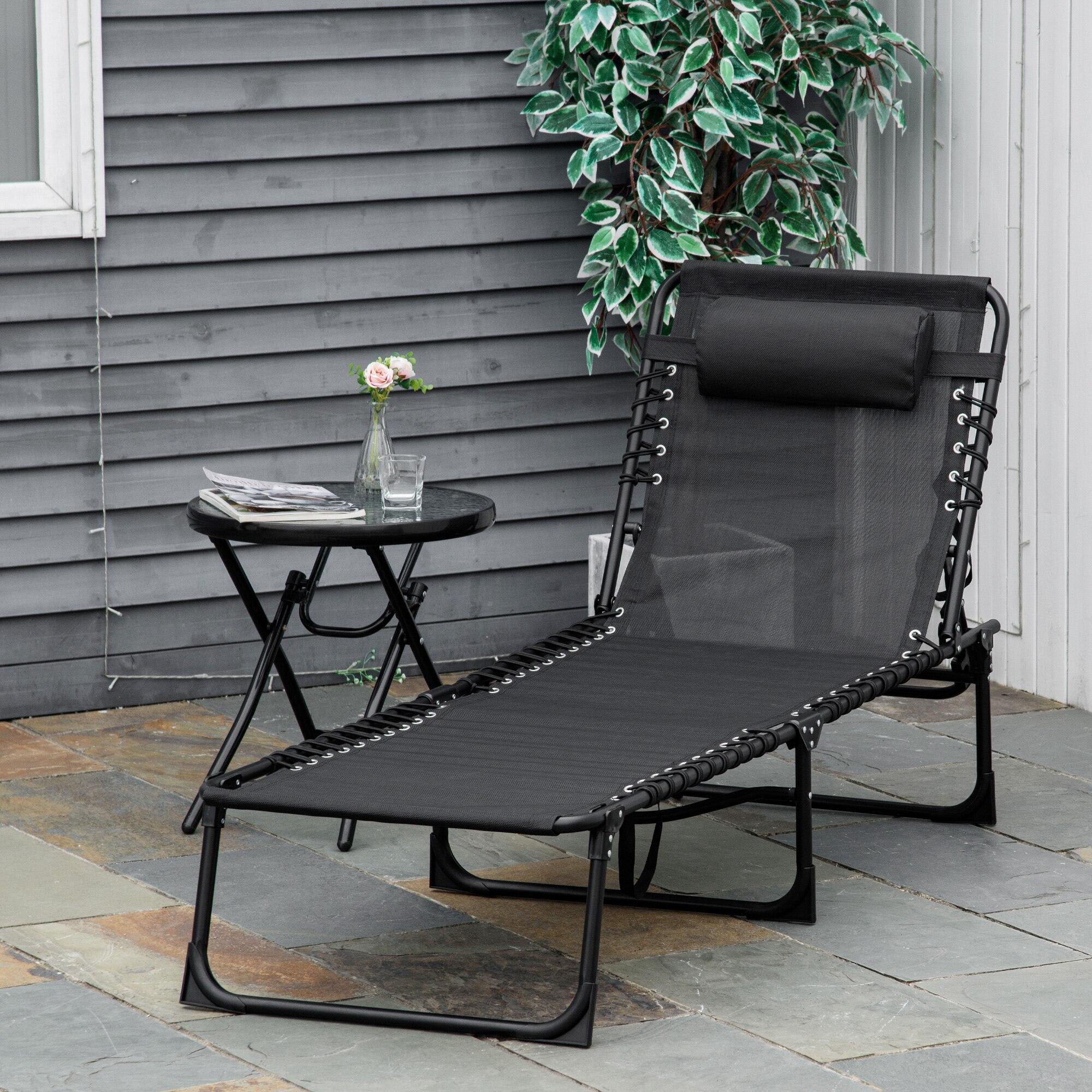 Tumbona Reclinable Outsunny 197x58x30cm Negro 2/7
