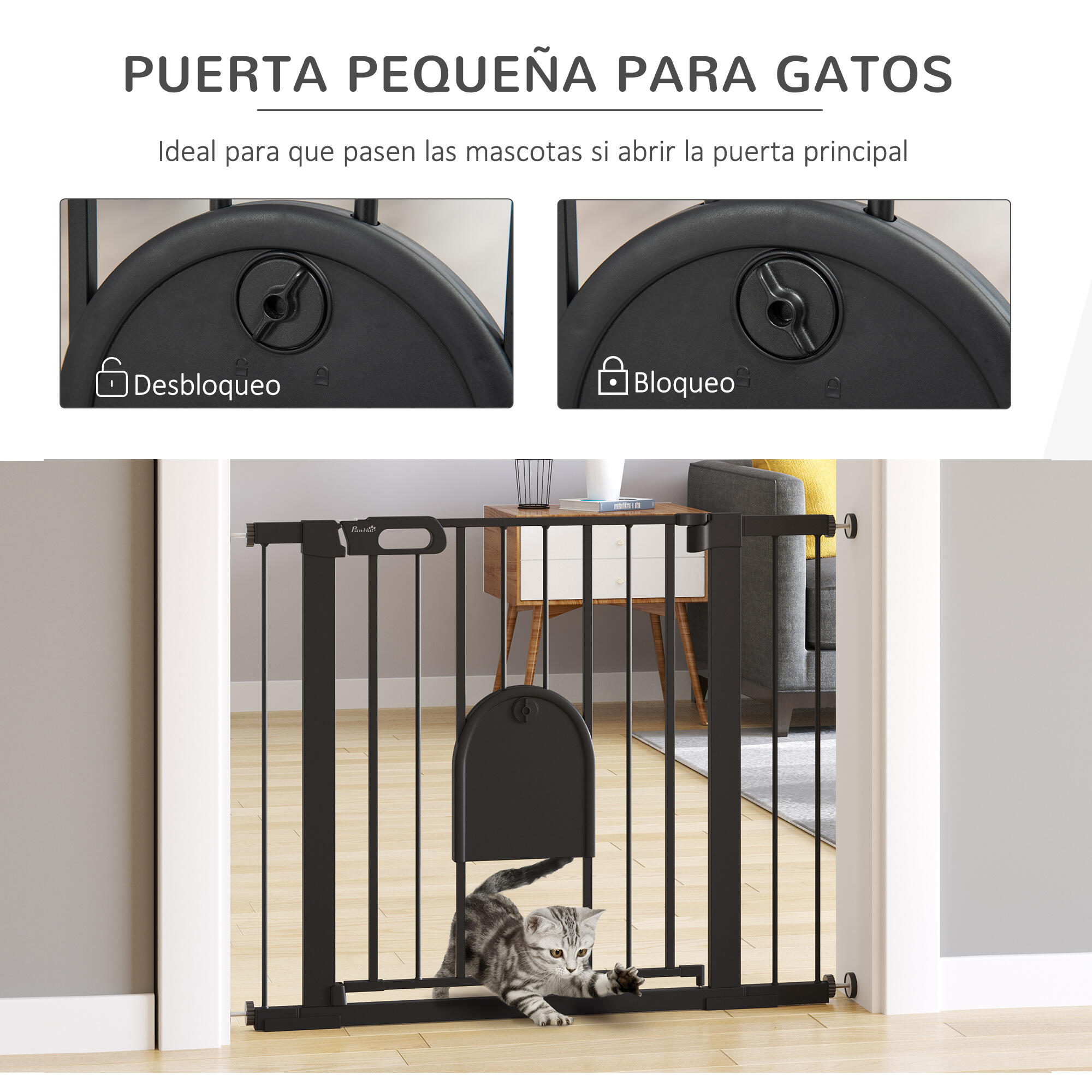 Barrera de Seguridad para Perros PawHut 103x2x76 cm Negro 4/7