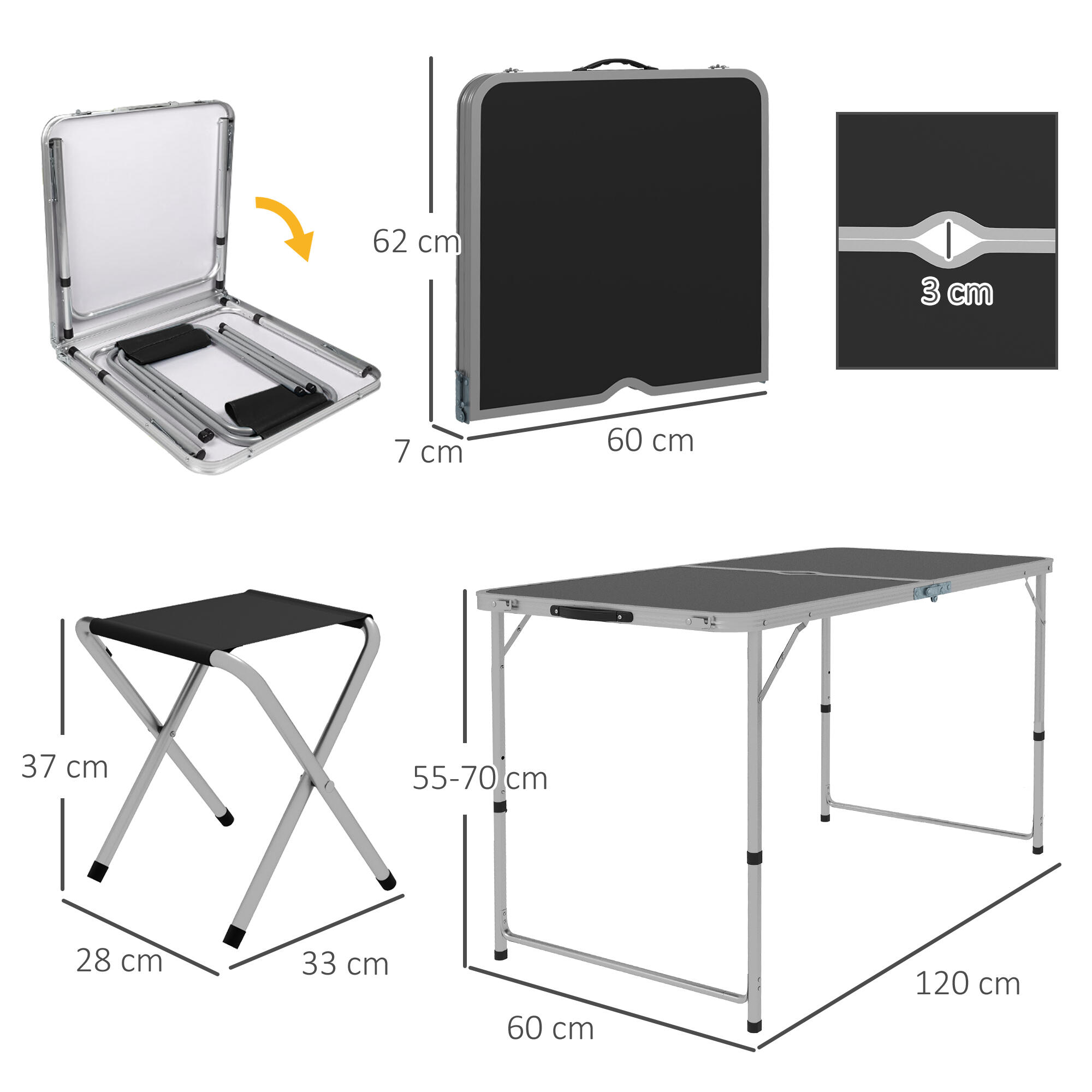 Mesa Camping Plegable Outsunny 120x60x77 cm Negro 3/7