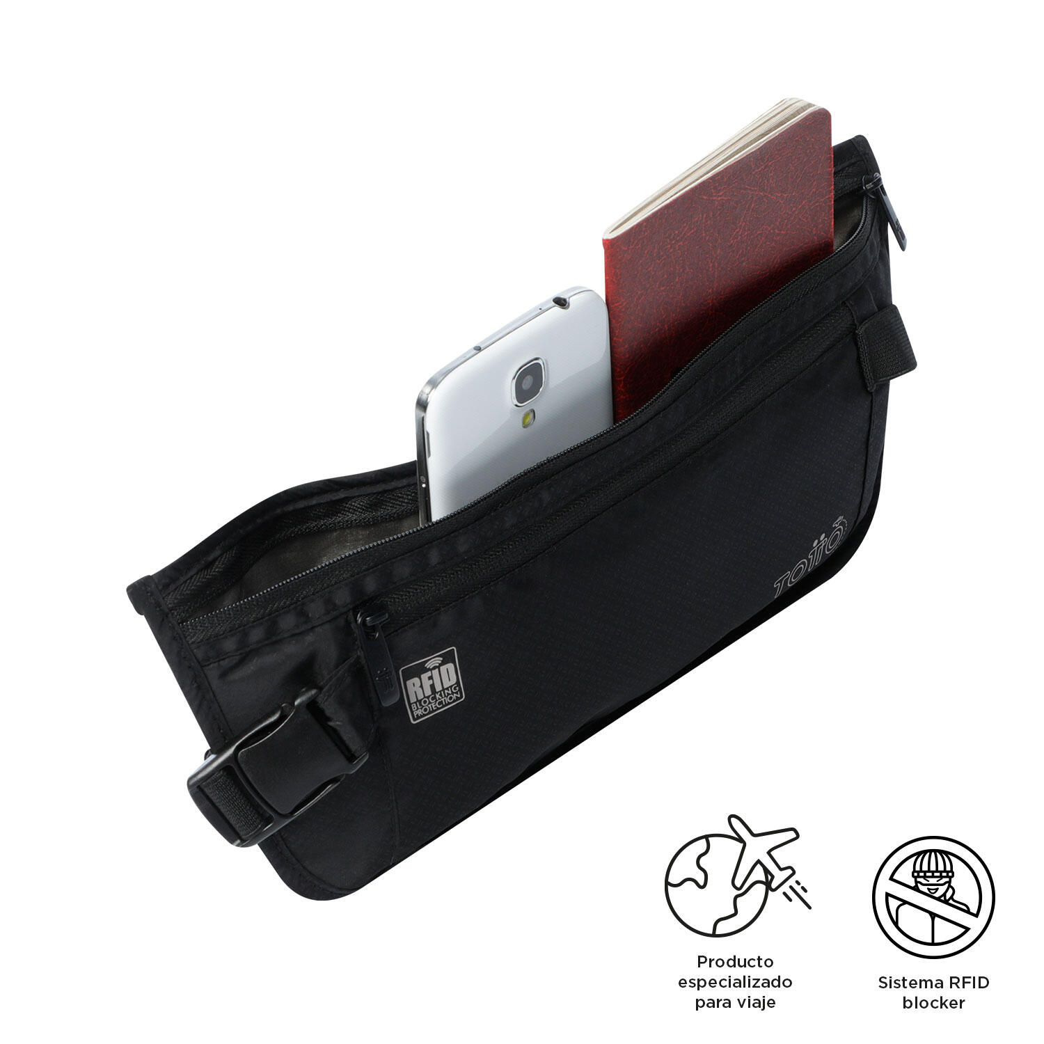 Totto Riñonera viaje Security Negro Poliéster 28 x 13 x 1 cm 3/4