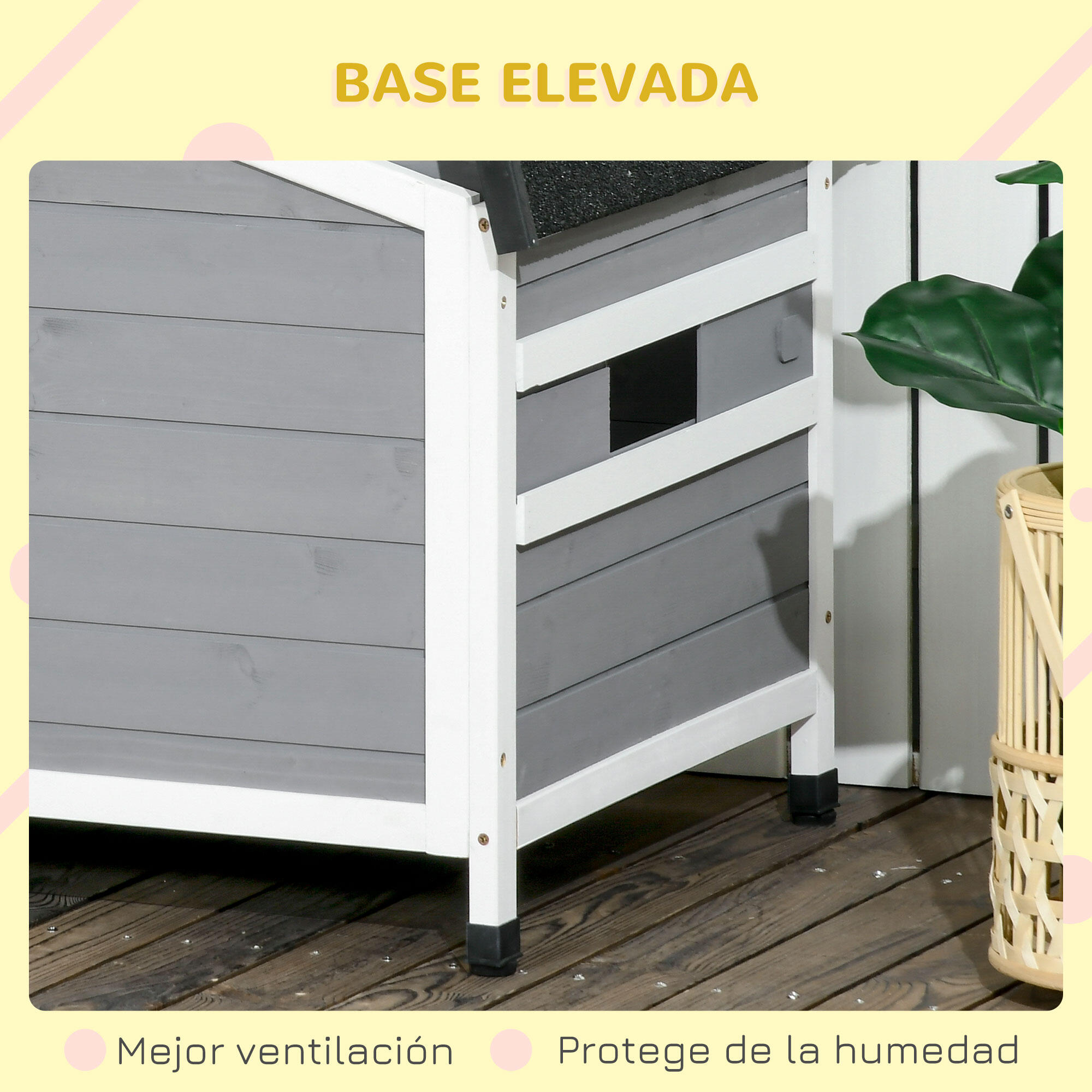 Caseta para perros de madera techo asfáltico PawHut 97x72x65 cm gris 4/7