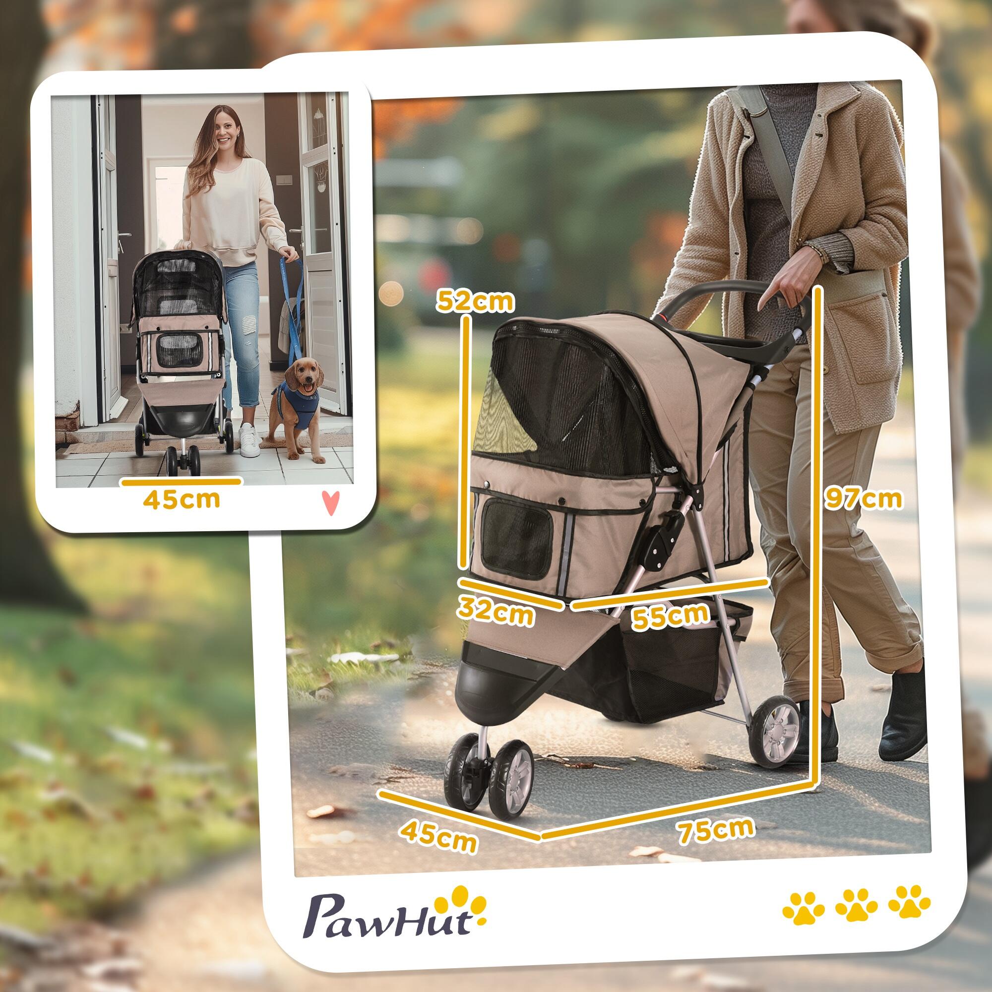 Cochecito para Perro y Gato PawHut 75x45x97 cm Café 3/7