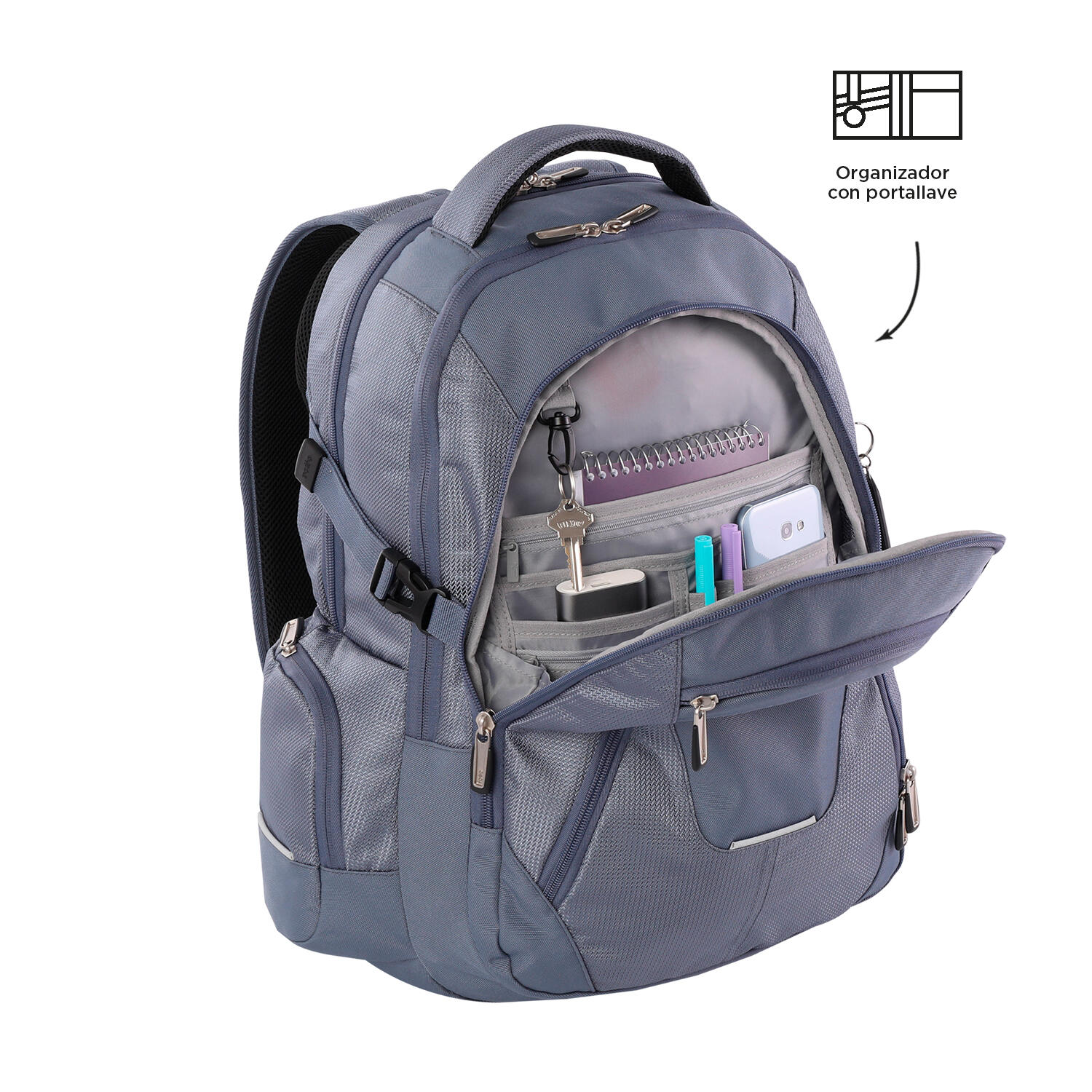 Totto Mochila ejecutiva Polixan 2.0 Folkstone Gray Poliéster 30 x 48 x 14 cm 5/5