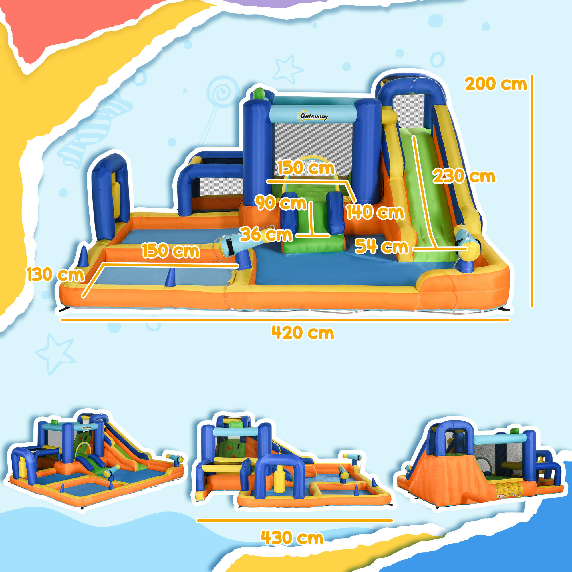 Castillo Hinchable Infantil Outsunny 430x420x200 cm Multicolor 3/7