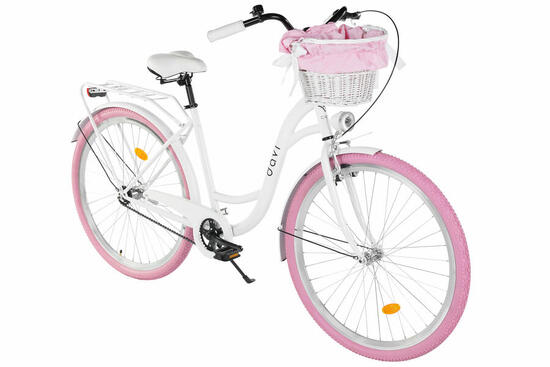 Vélo femme Davi Mila 28″, 160–185 cm, 1 vitesse, blanc/rose