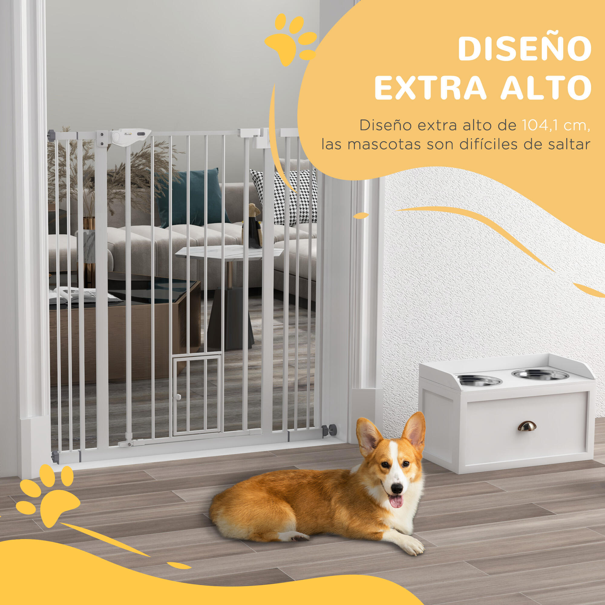 Barreira de segurança cães 101x3.5x104.1 cm branco PawHut 7/7