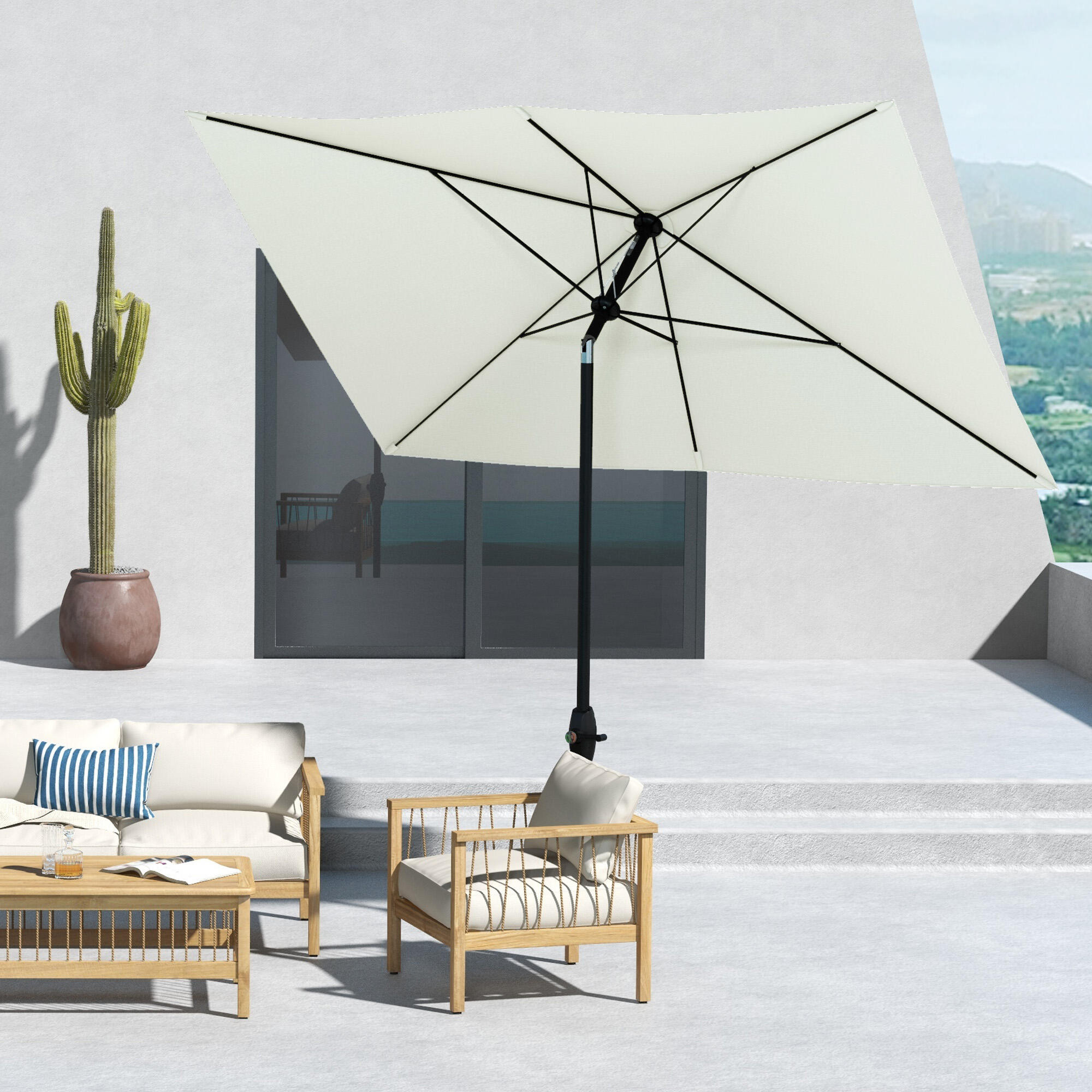 Sombrilla Outsunny 296x197x244.5 cm Beige 5/7