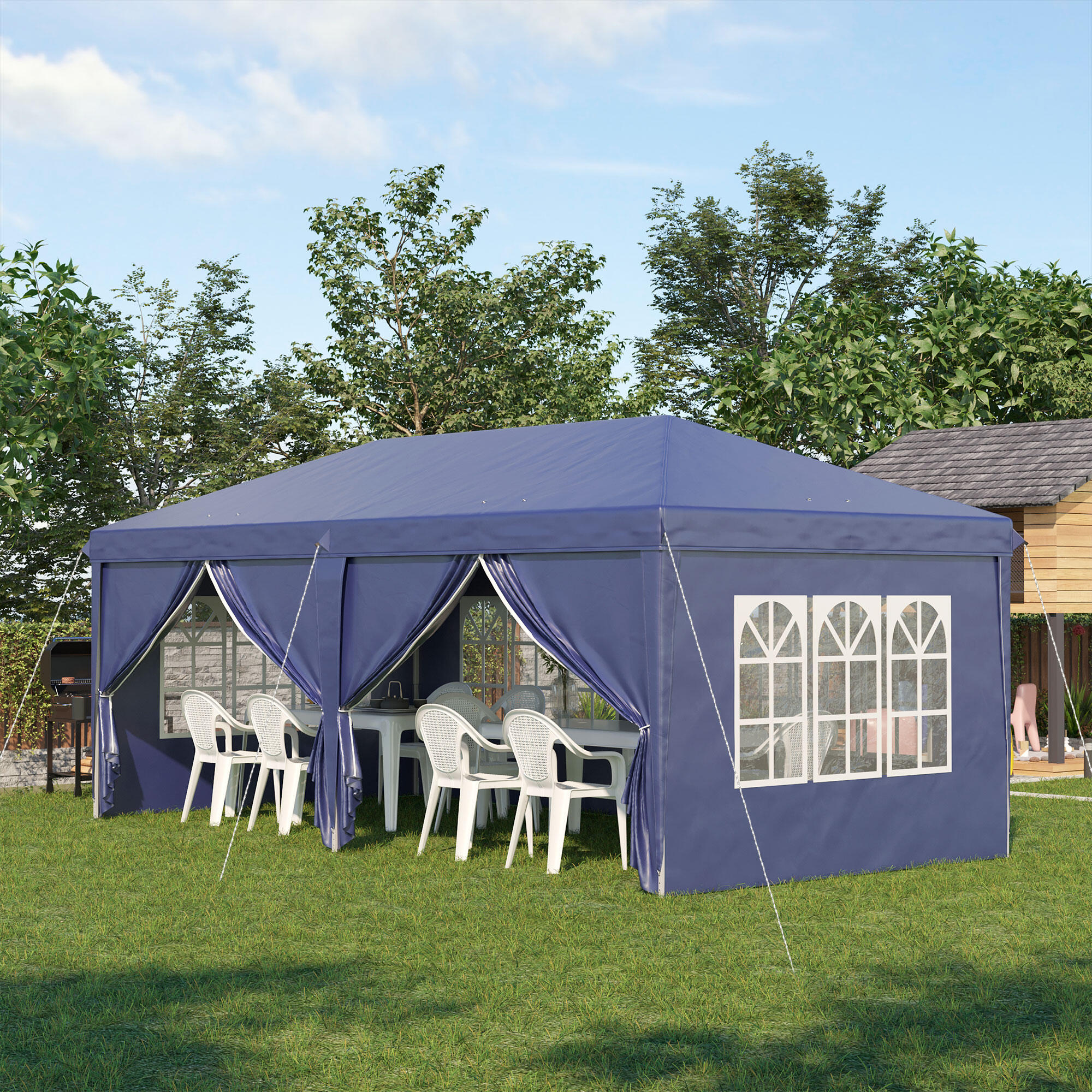 Tenda para festas Outsunny 585x295x270 cm azul 2/7