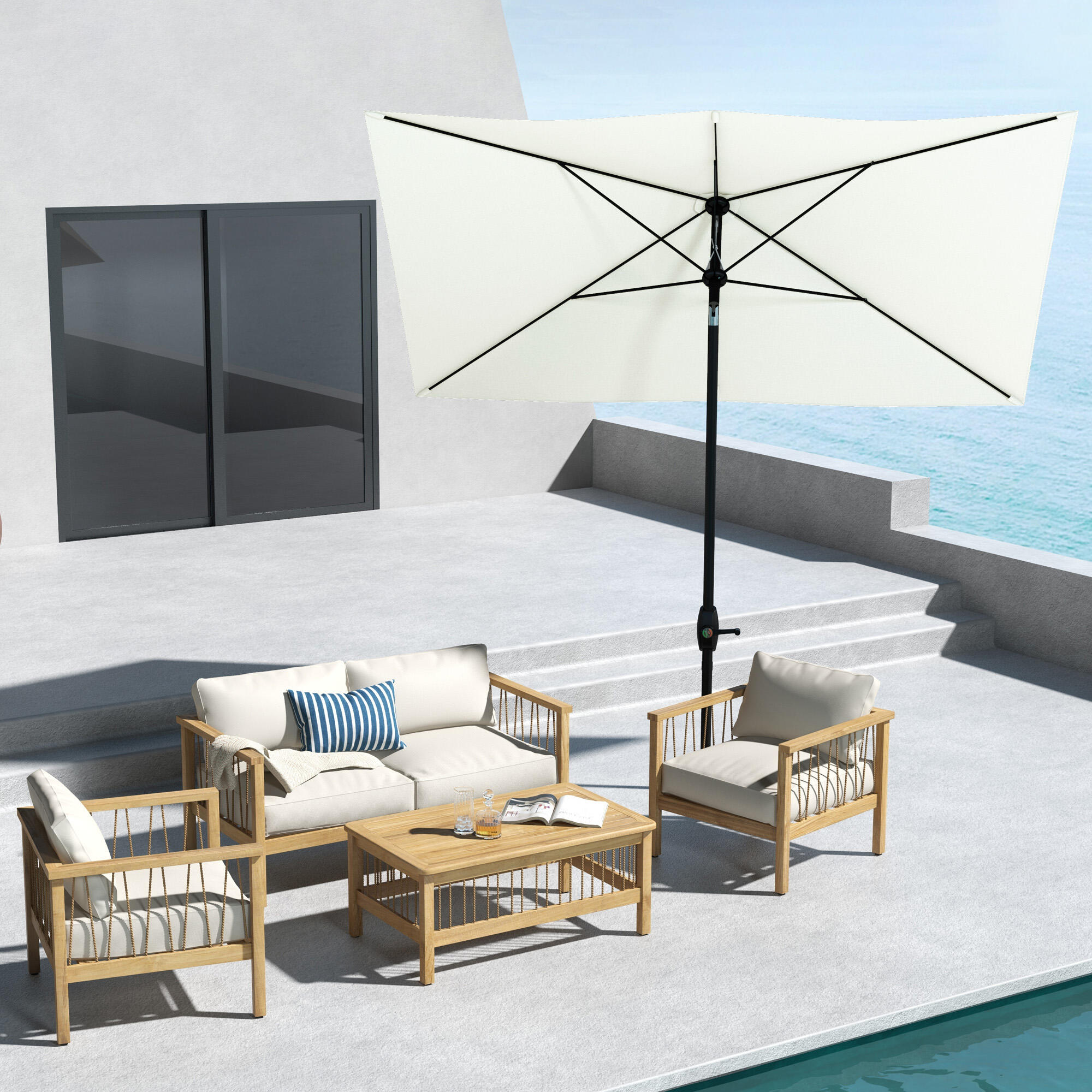 Sombrilla Outsunny 296x197x244.5 cm Beige 2/7