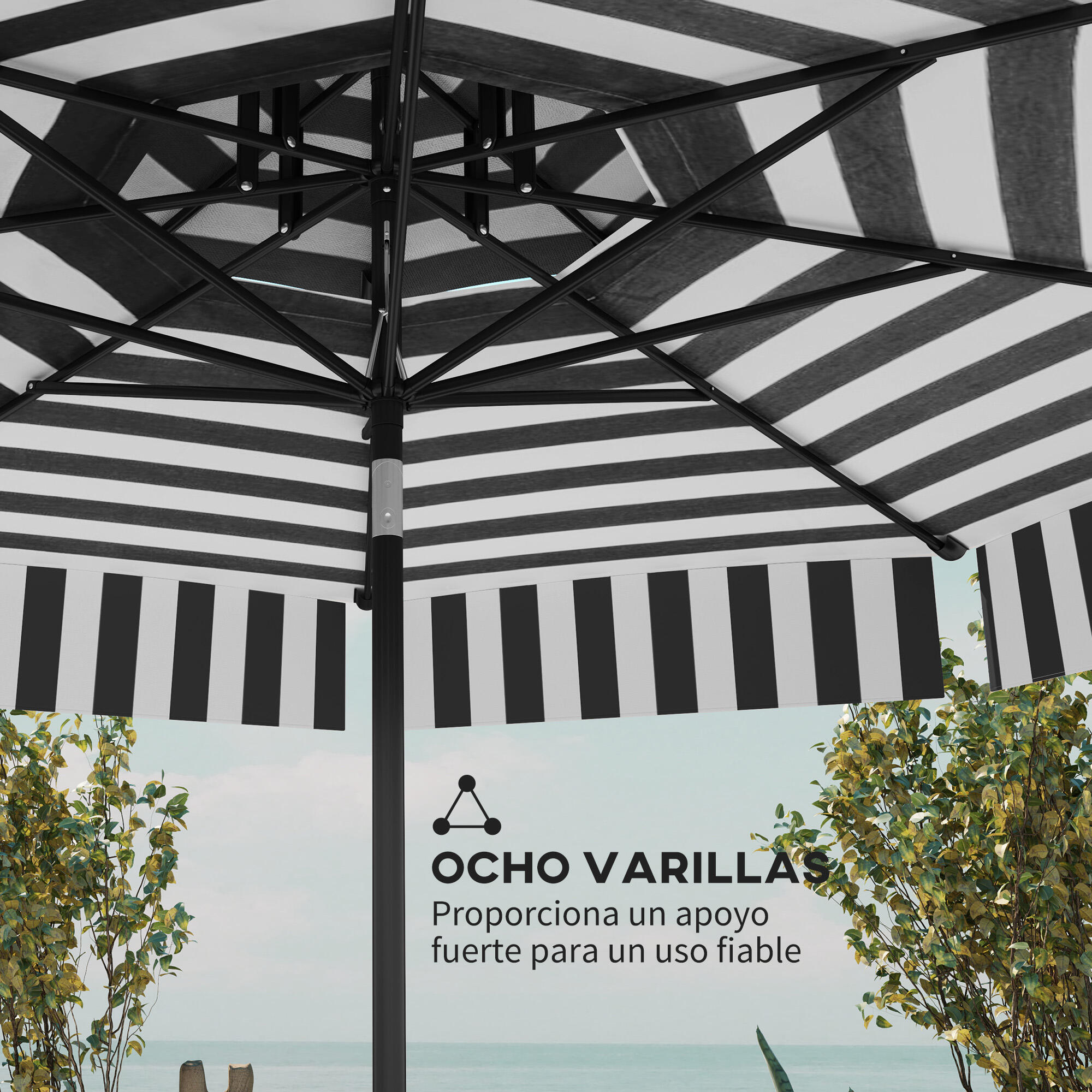 Sombrilla Outsunny 263x263x251 cm Negro y Blanco 6/7